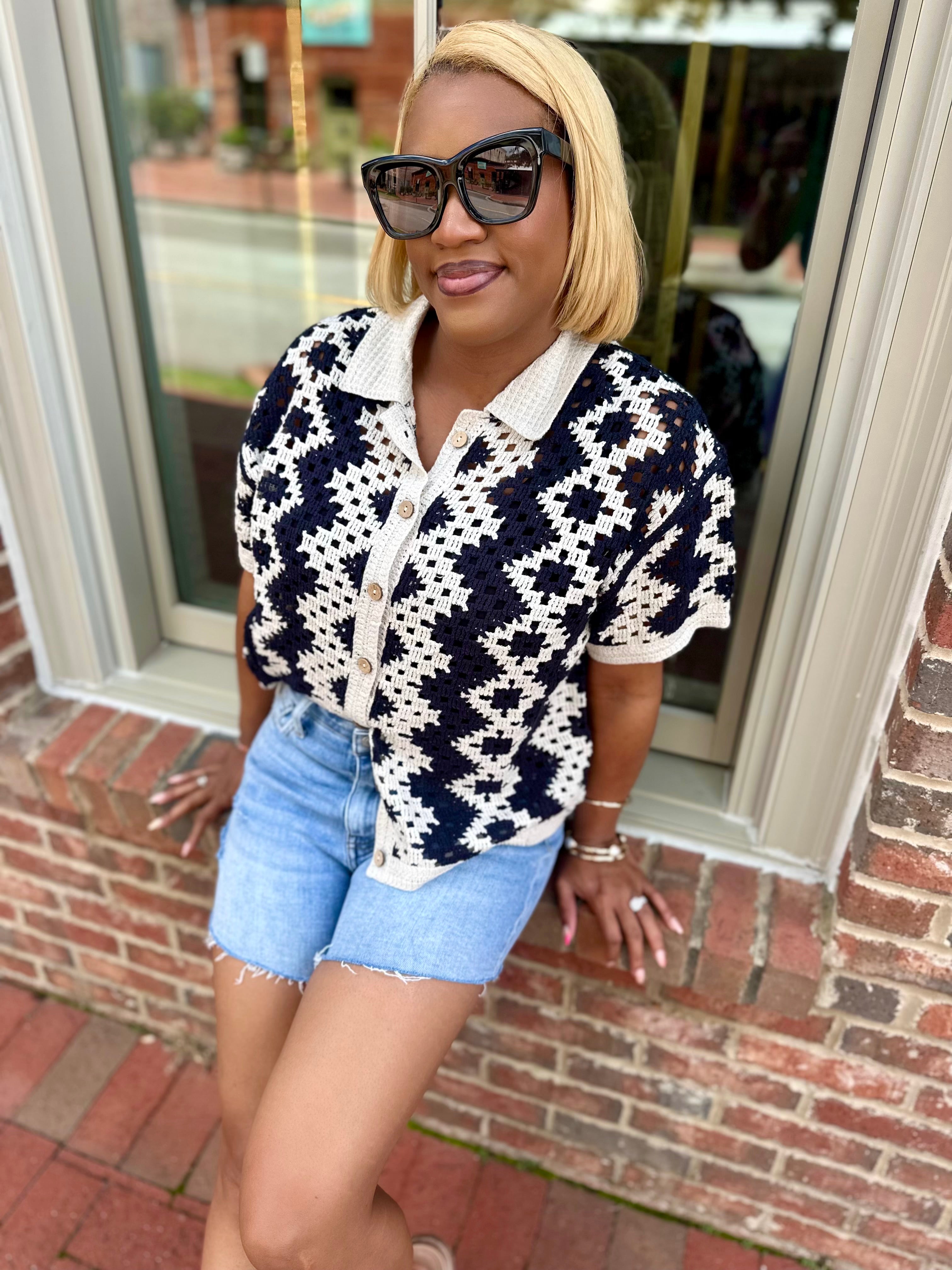 Falling Fast Crochet ButtonDown Top