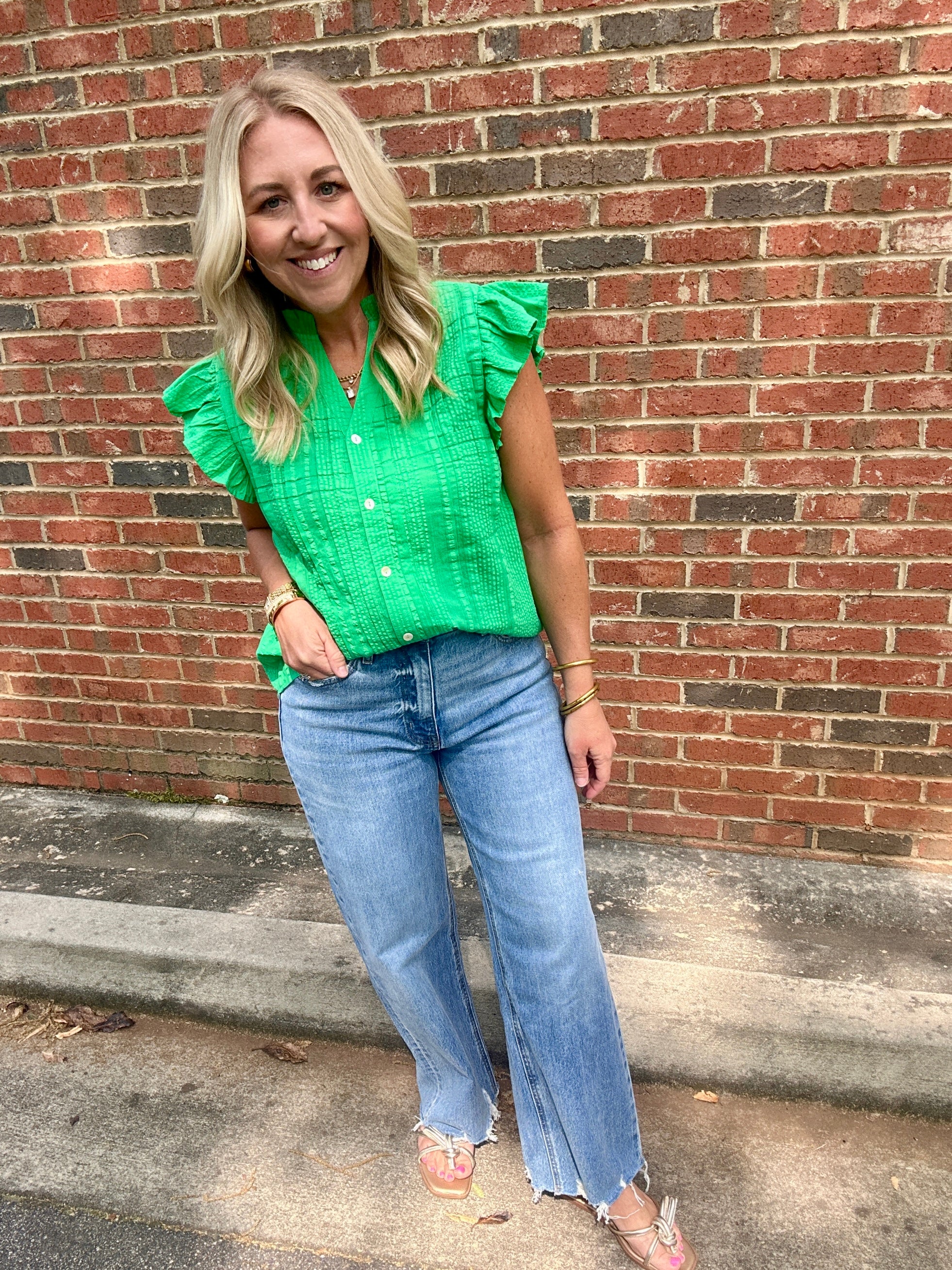 Better Place Flutter Sleeve Button Down Top