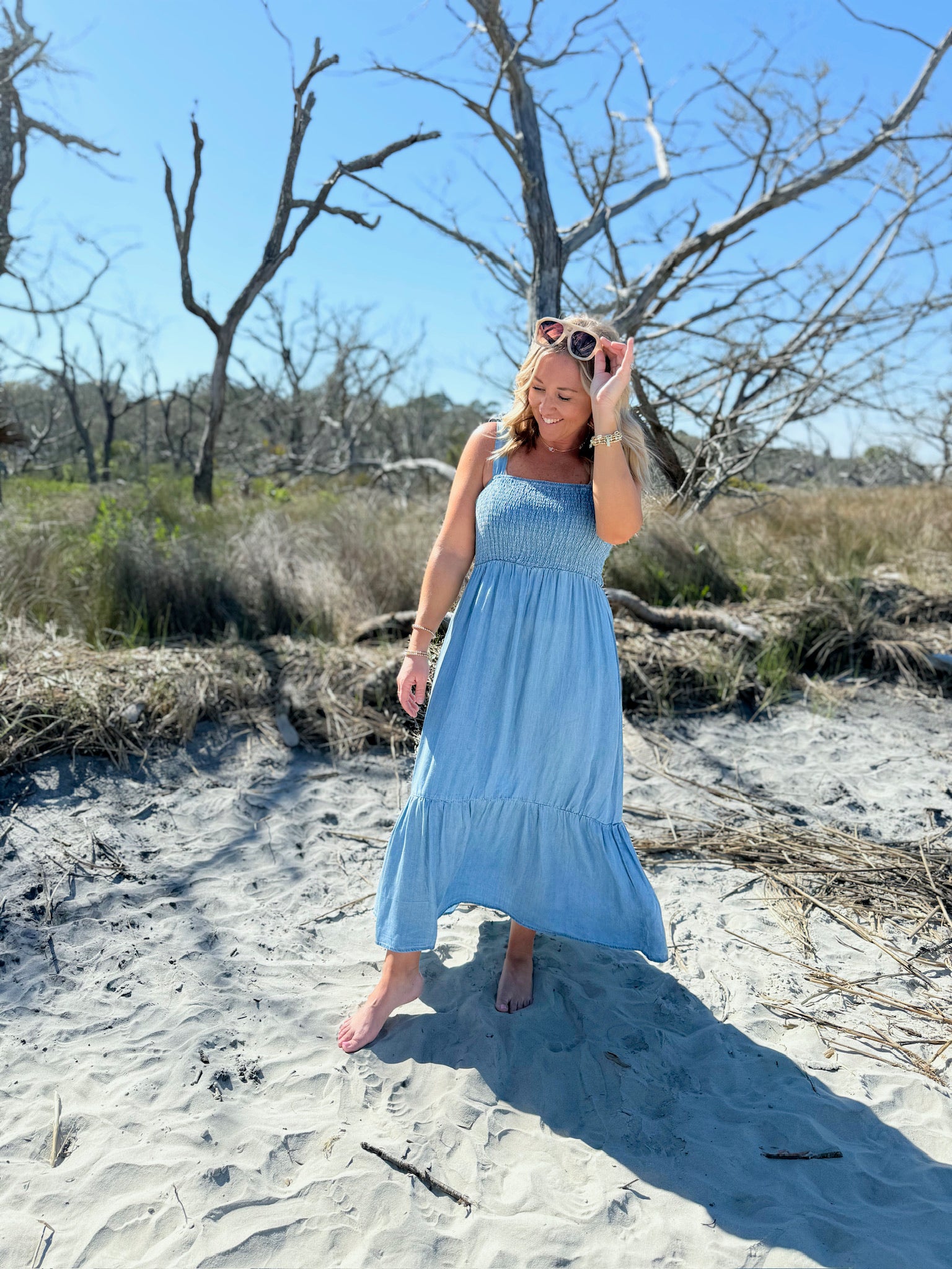 Love Me Now Chambray Tie Strap Maxi Dress