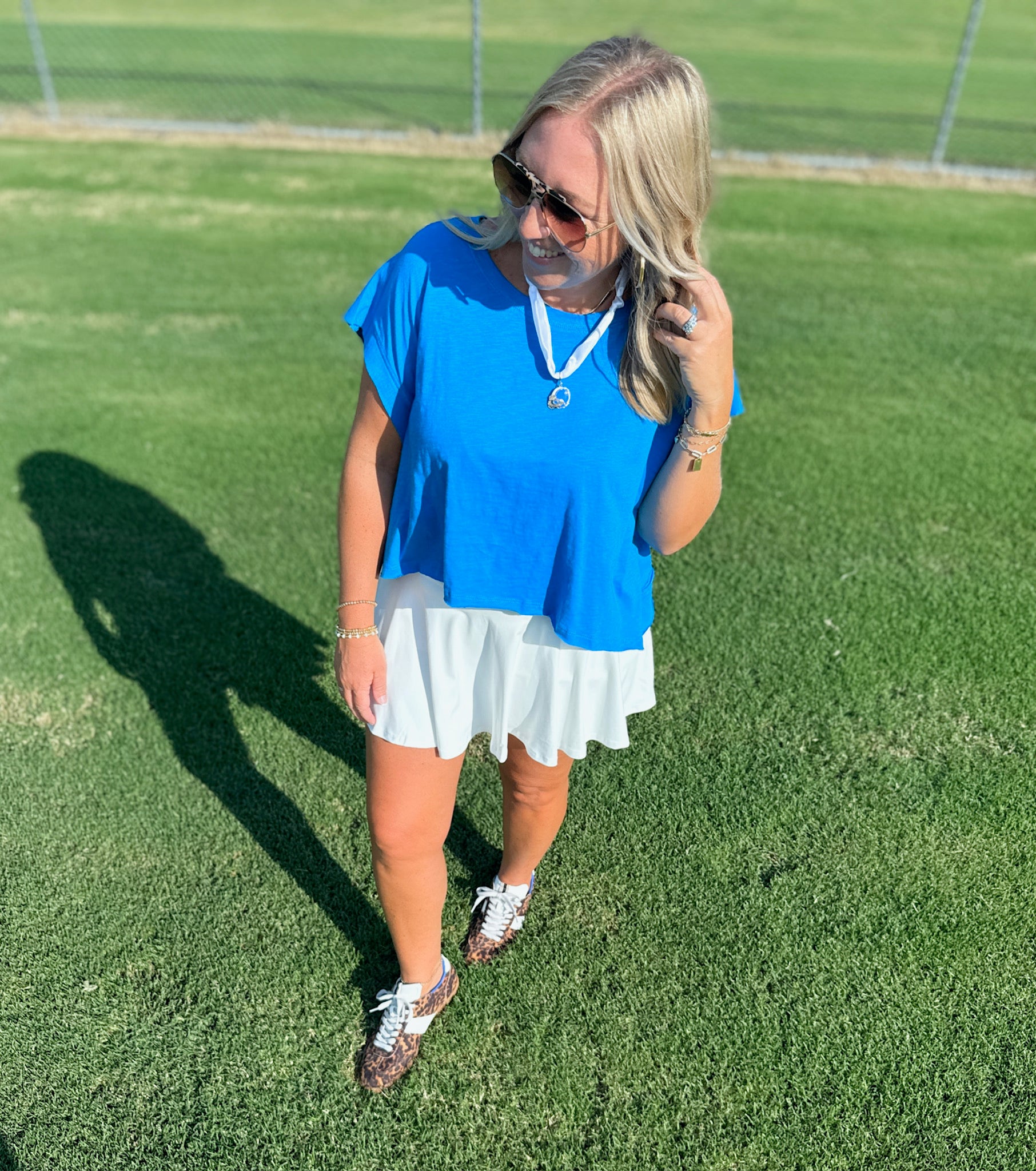 Effortless Cotton Open Back Short Sleeve Top in Blue