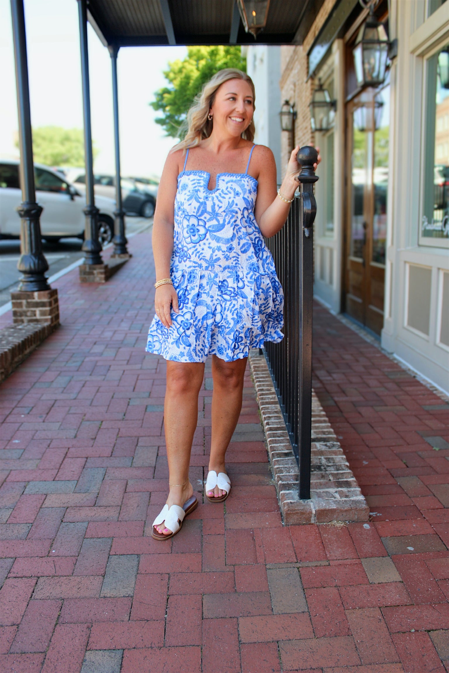 Take It All White and Blue Floral Mini Dress