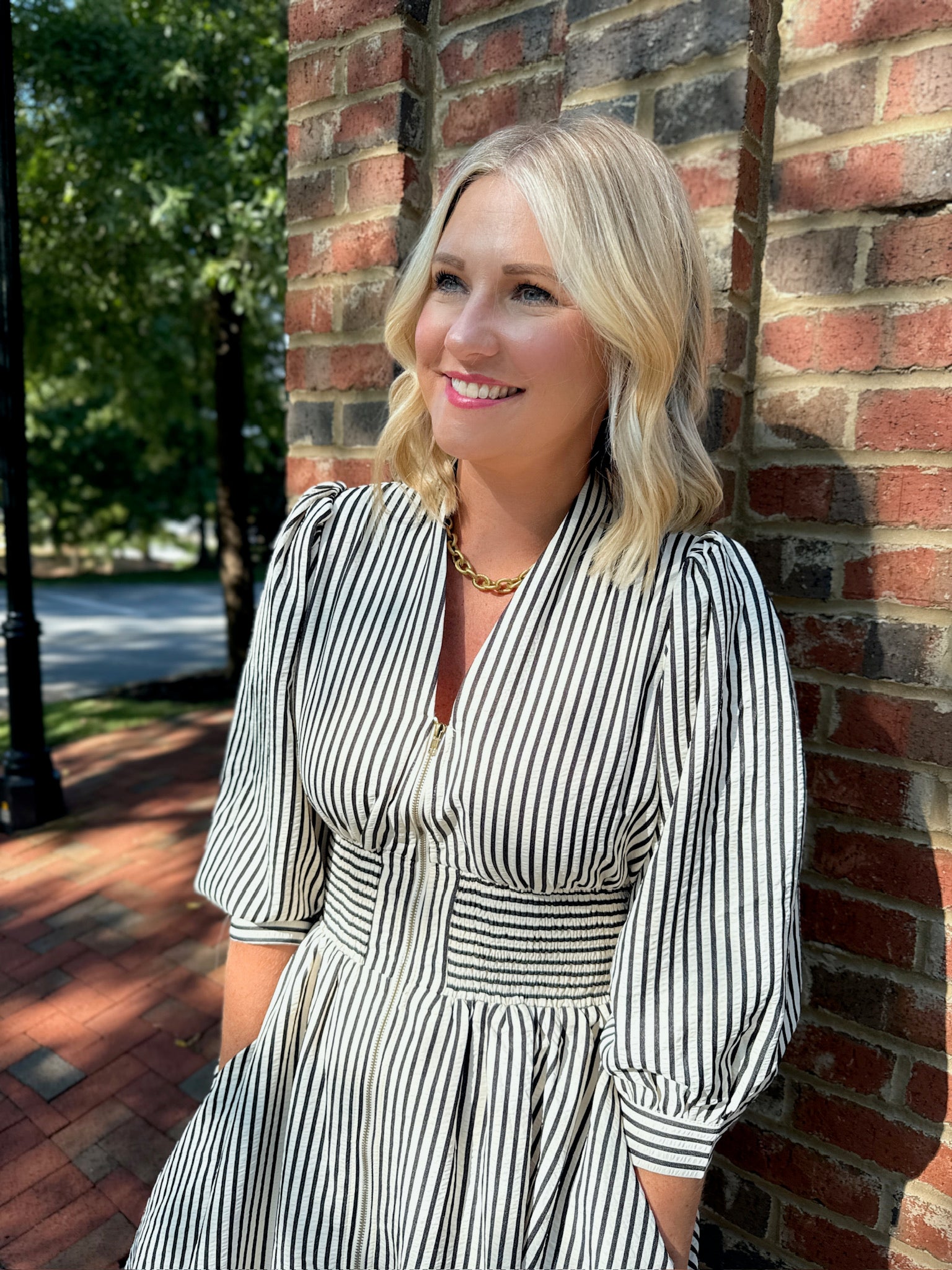 Timeless Stripes Zip Up Long Sleeve Dress