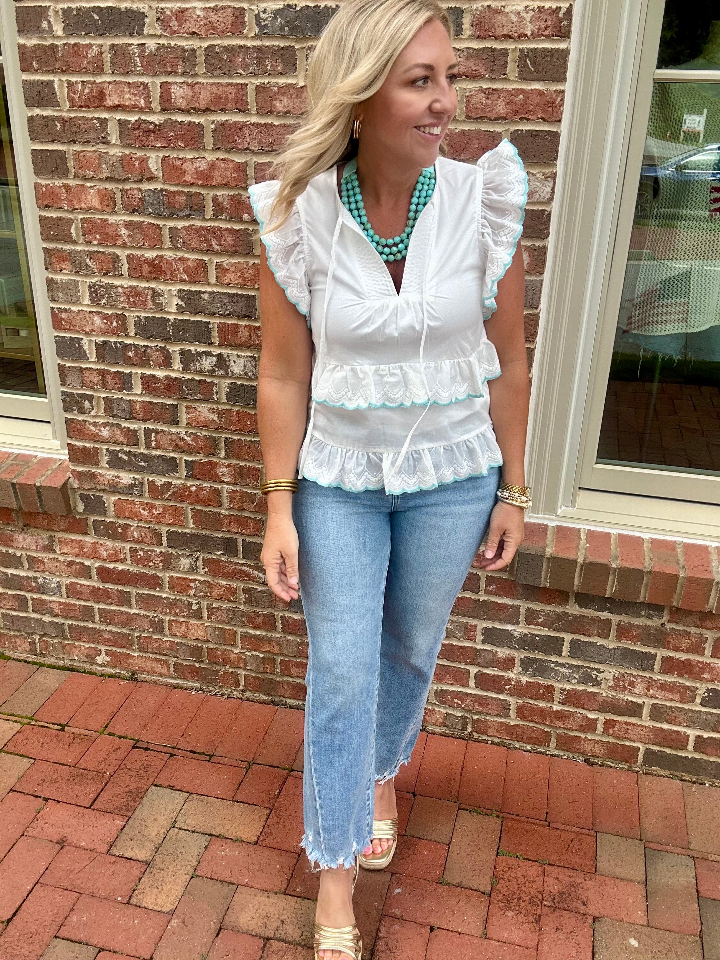 Southern Nights Smocked Scalloped Top