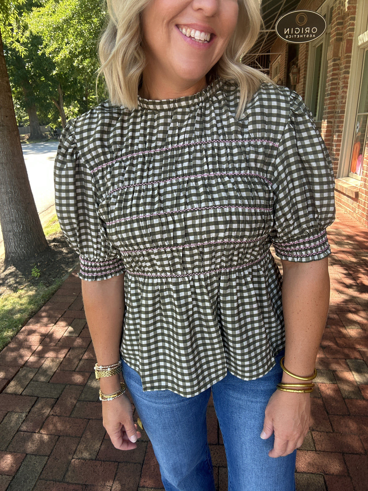 Sweet Southern Gingham Top in Brown