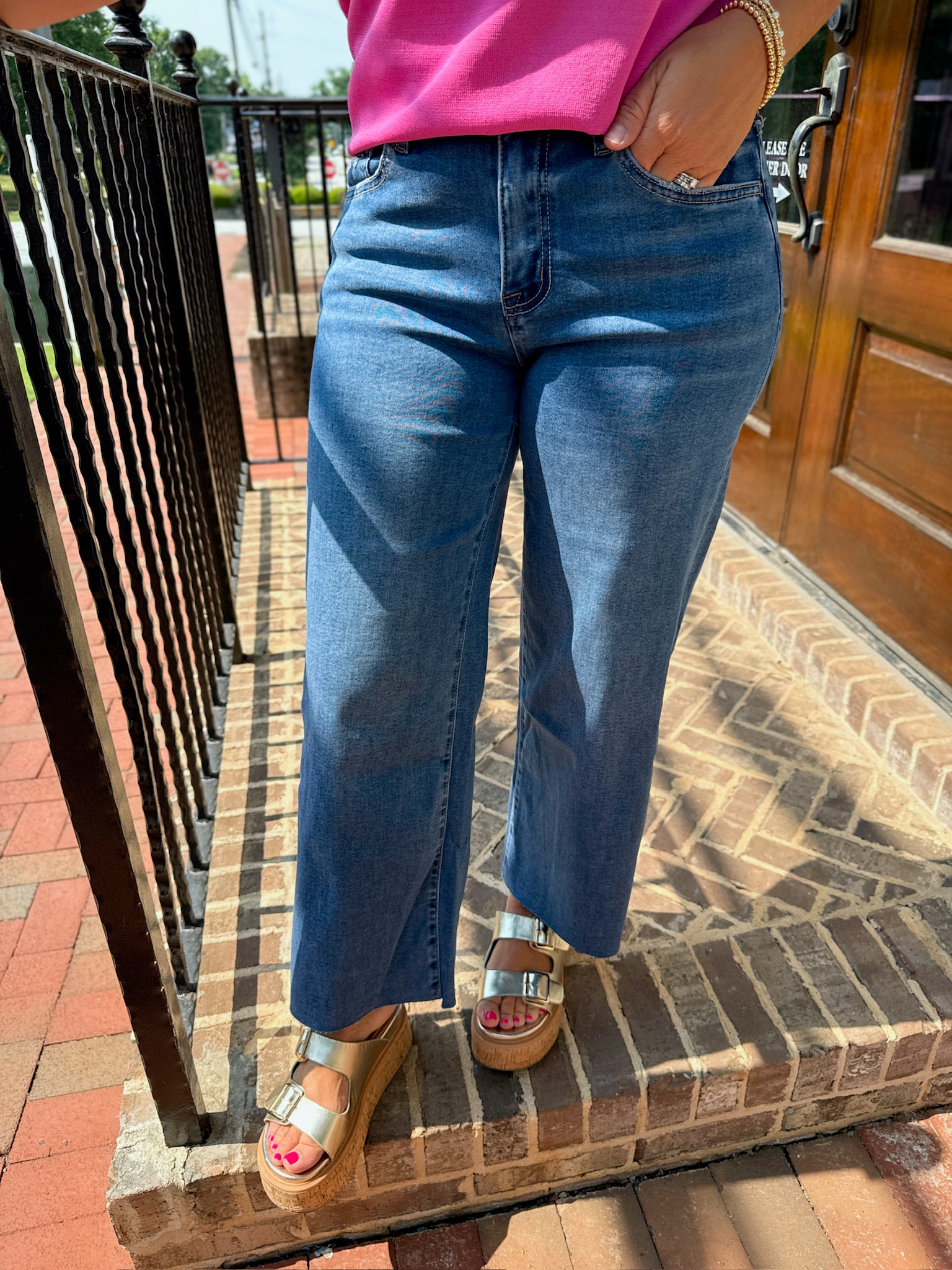 Keep Up the Style High Rise Crop Slim Wide Jeans