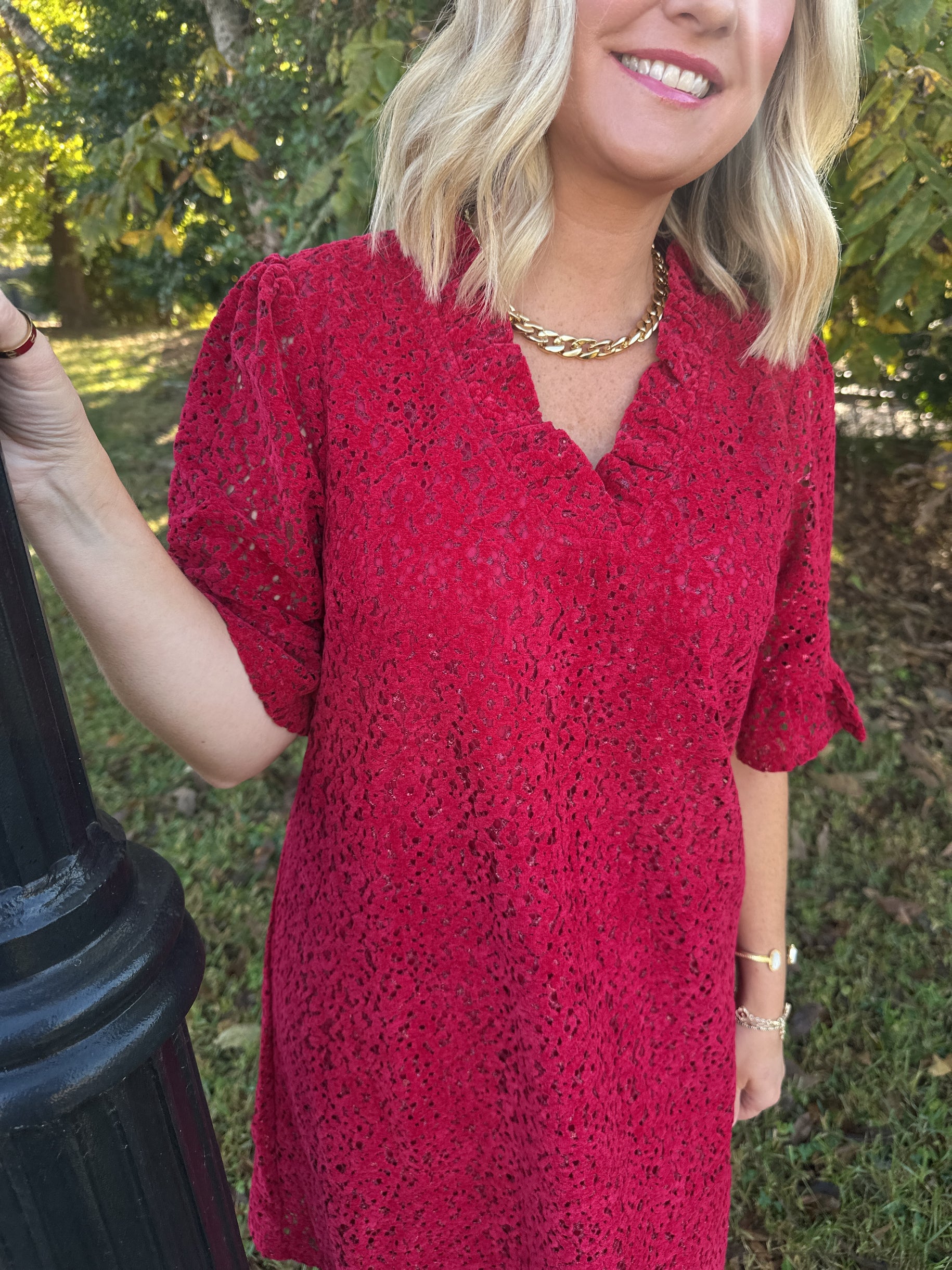 Dancing Under the Mistletoe Ruffled Velvet Dress