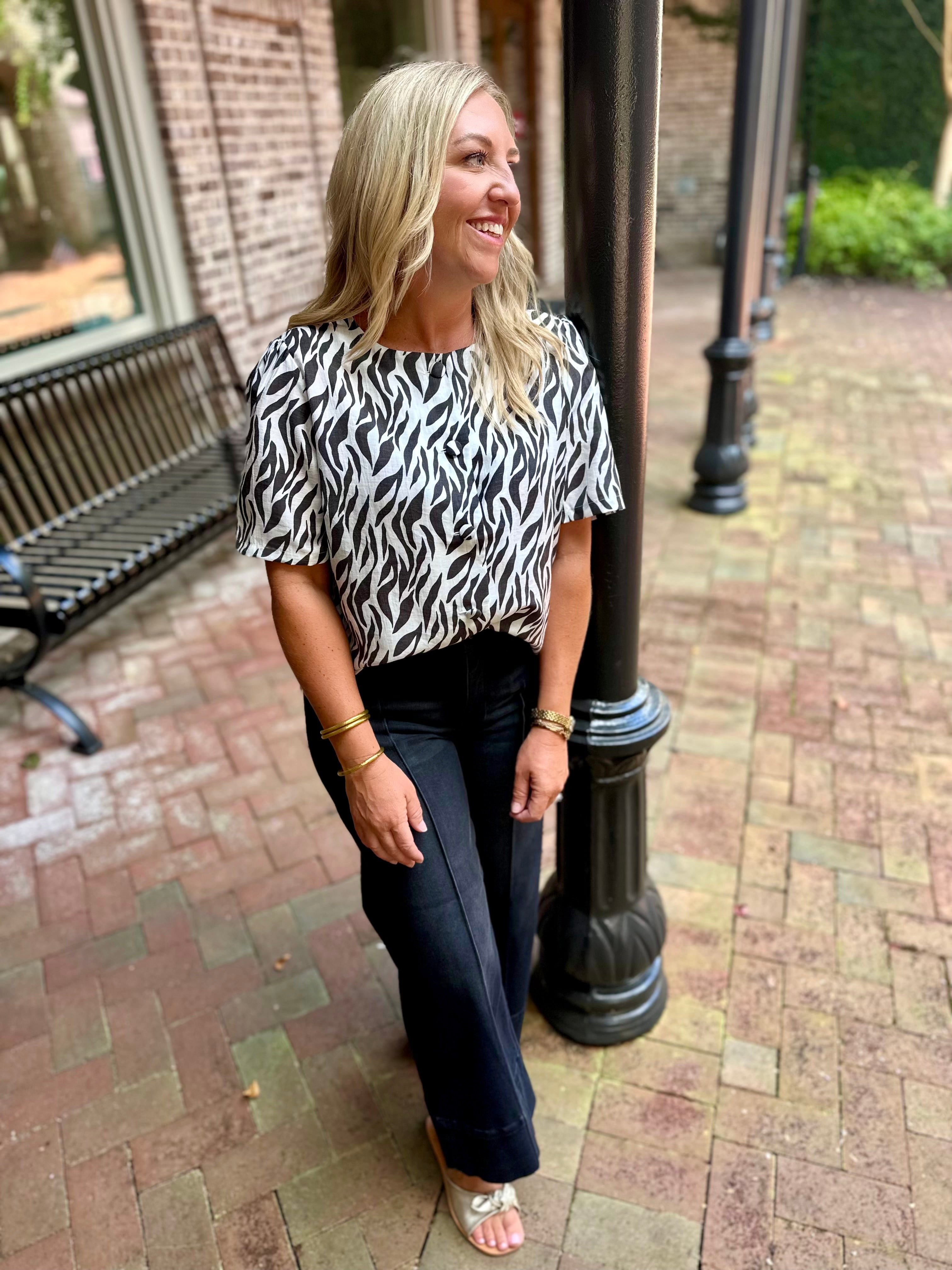 Wild Side Button Down Zebra Top