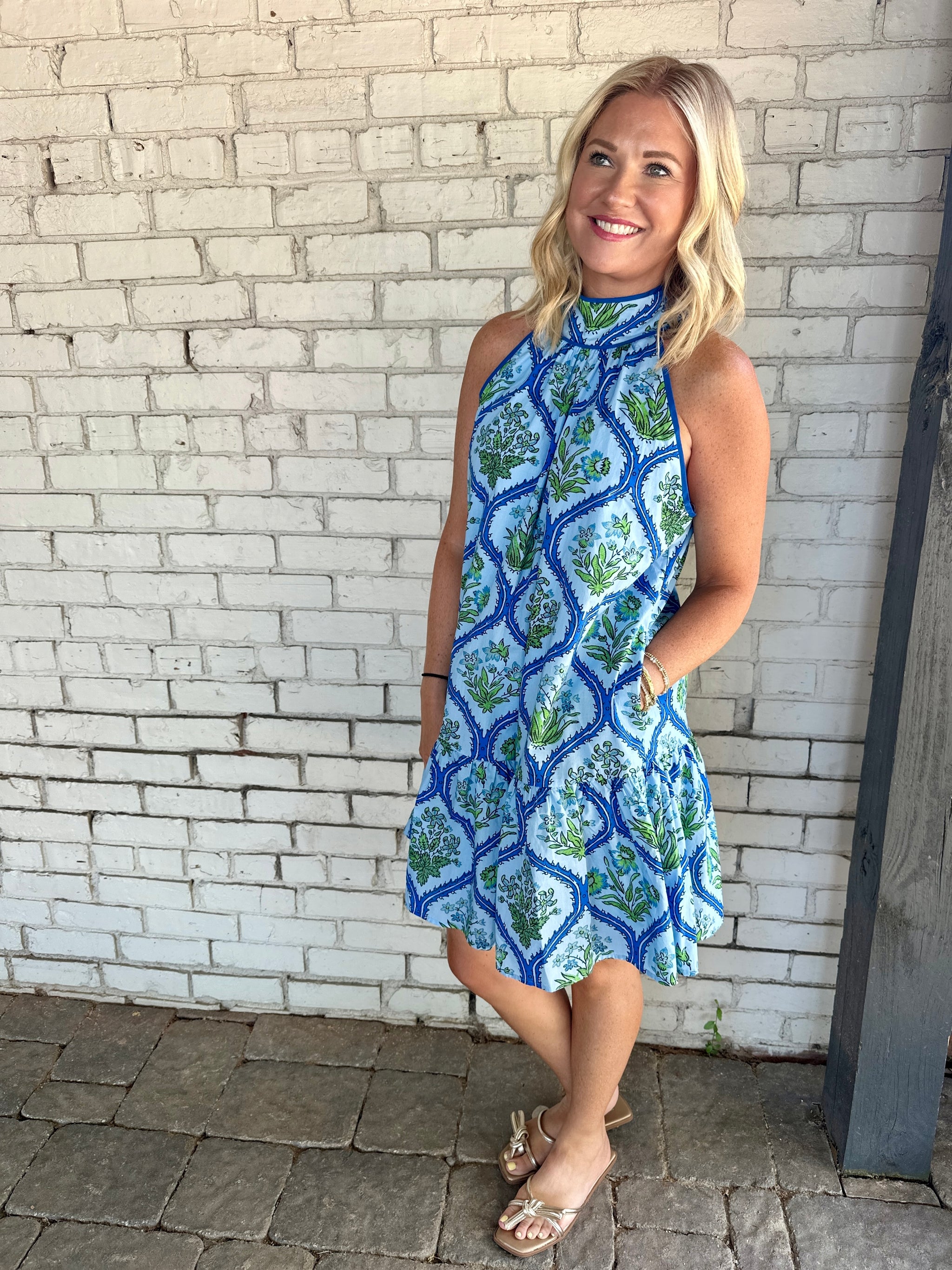 I Can Hear Your Voice Floral Halter Dress in Blue