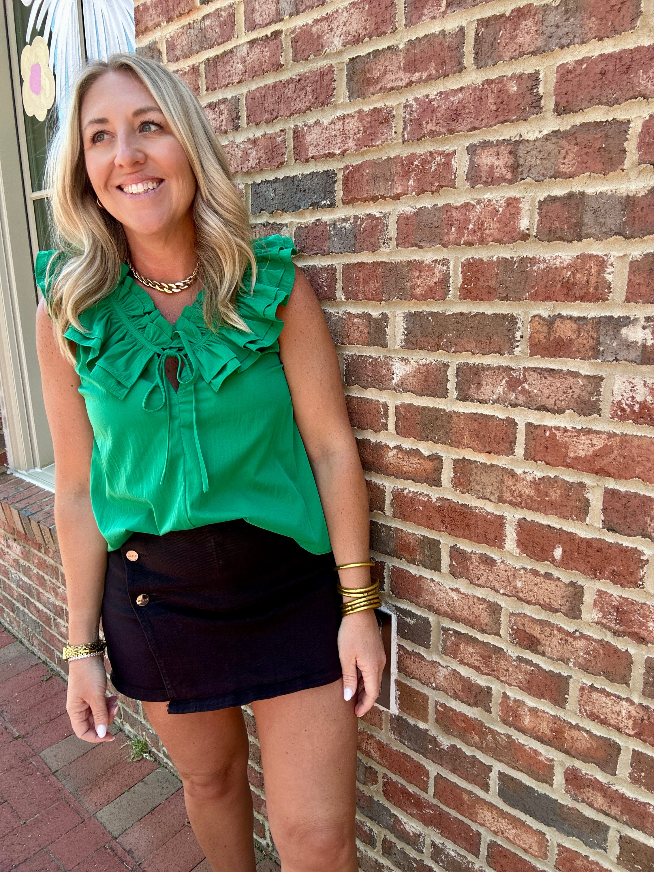 The Easy Emerald Ruffled Top