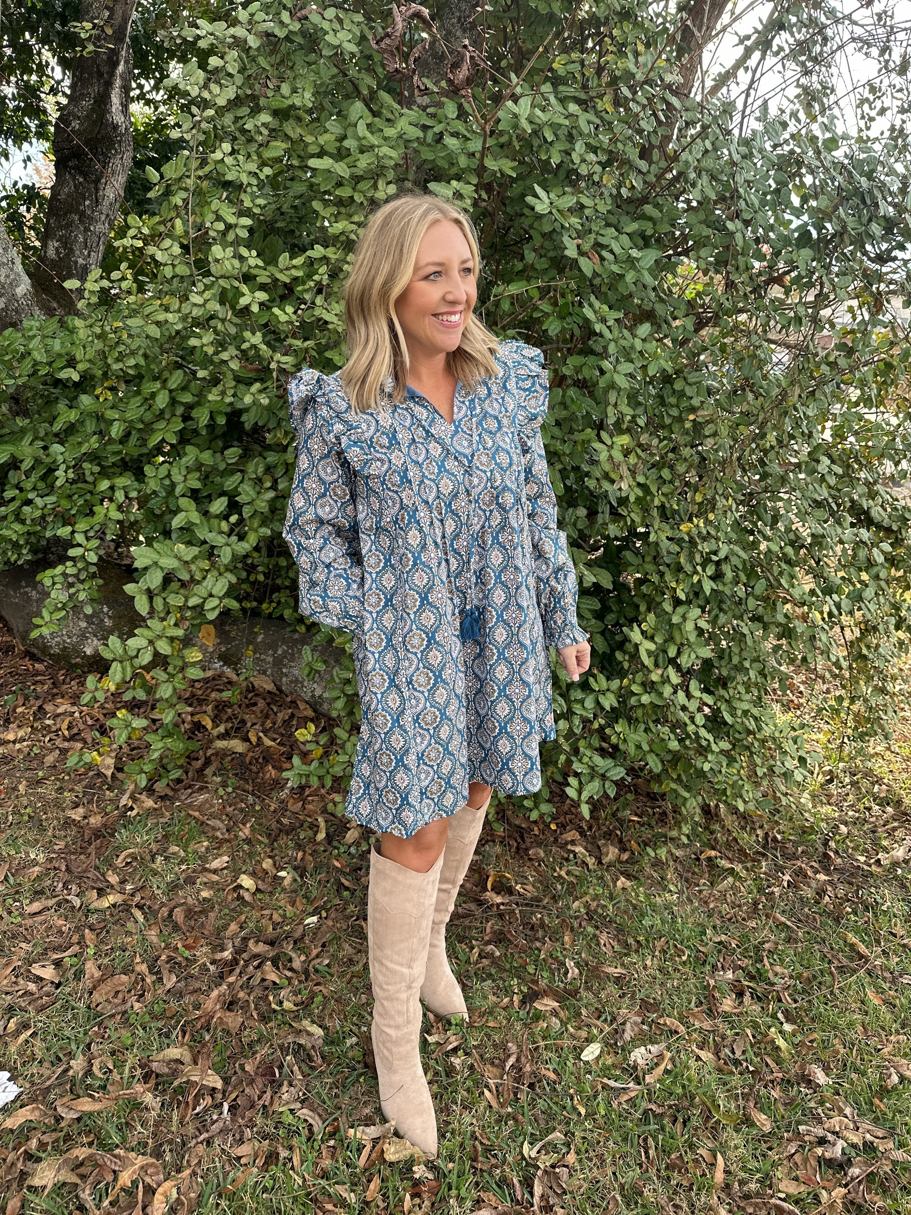 A Wonderful Life Dusty Blue Long Sleeve Mini Dress