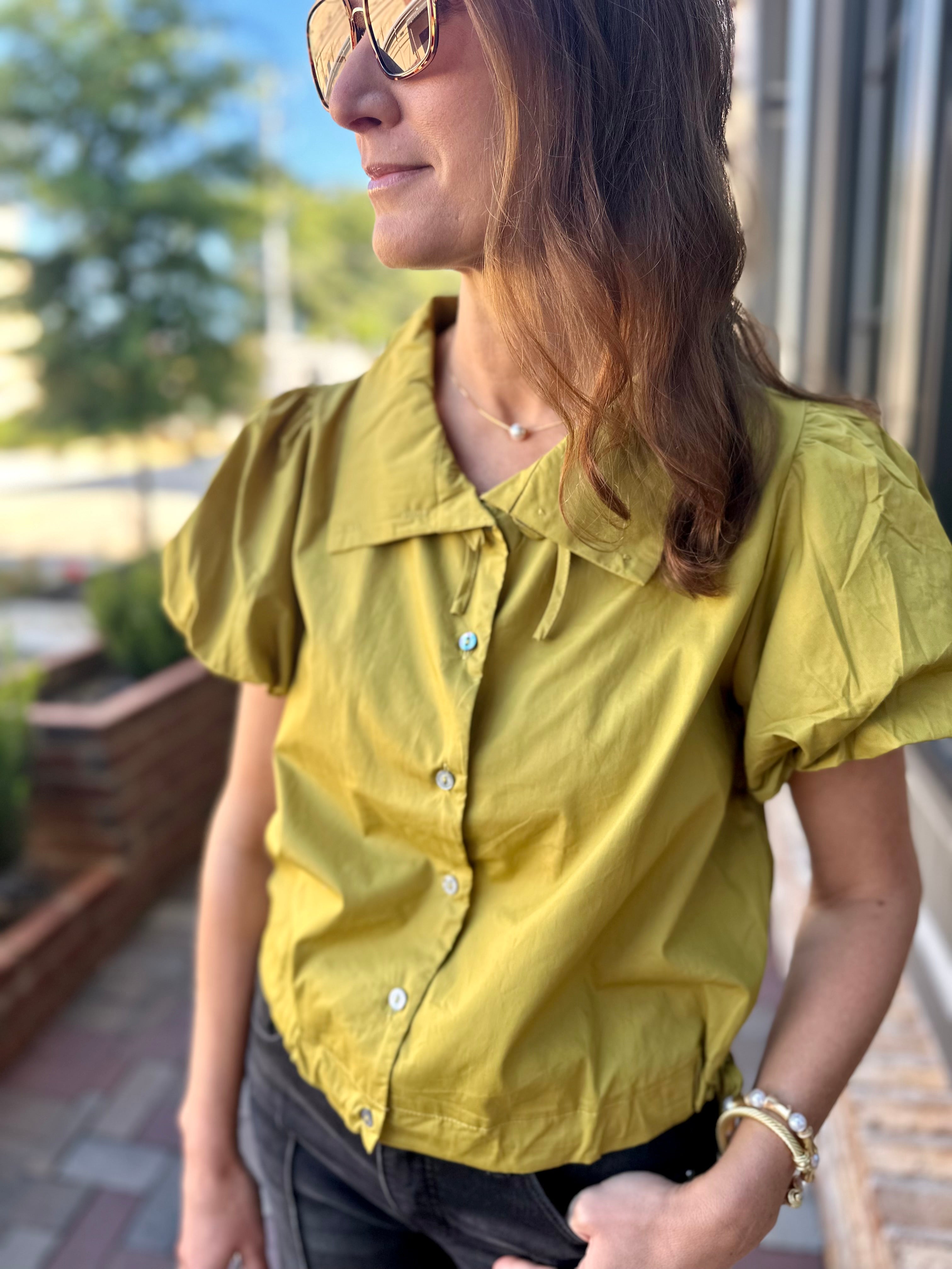 Worth Keeping Martini Olive Short Sleeve Blouse
