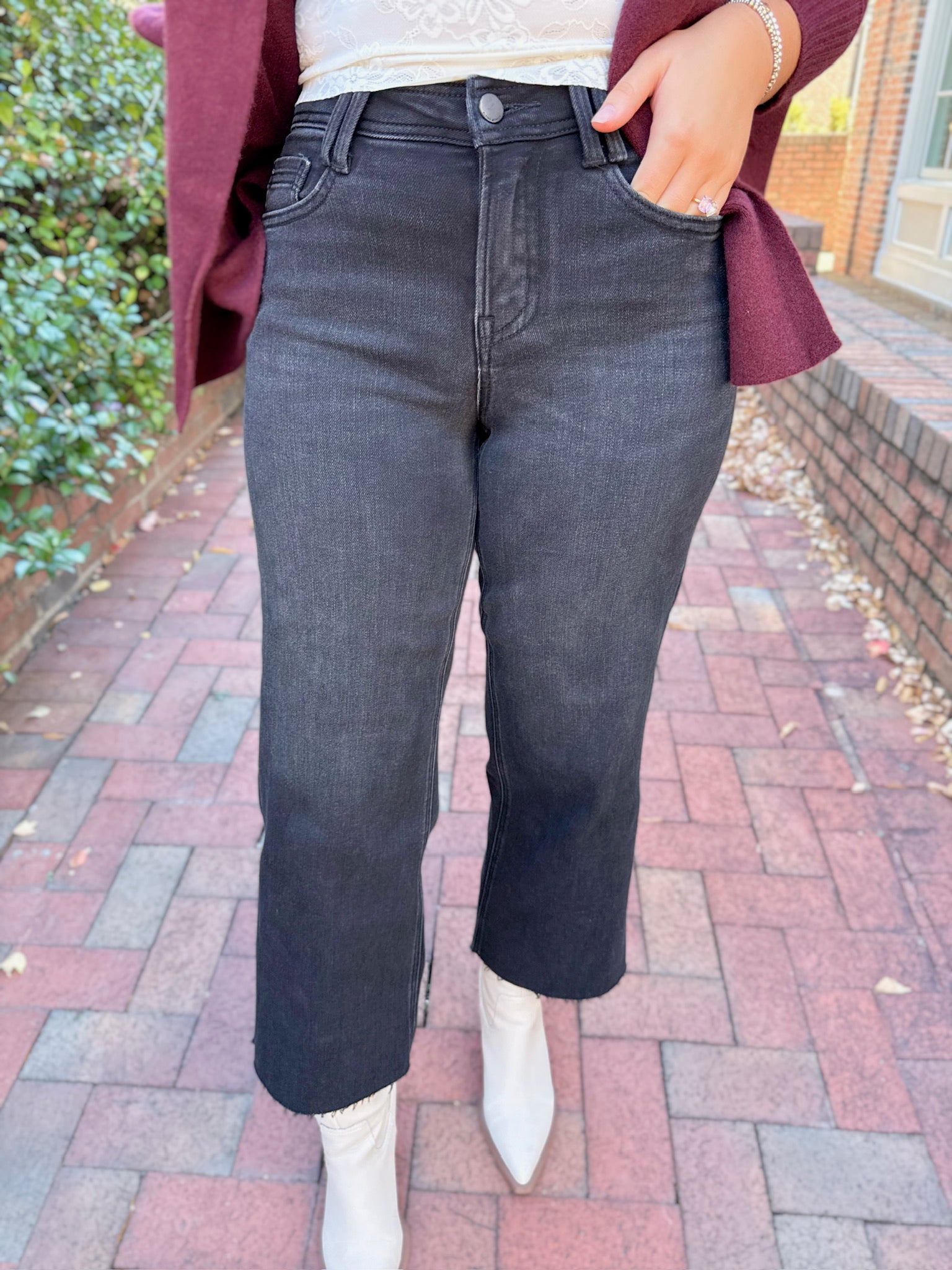 Xavier High Rise Ankle Wide Leg Black Jeans