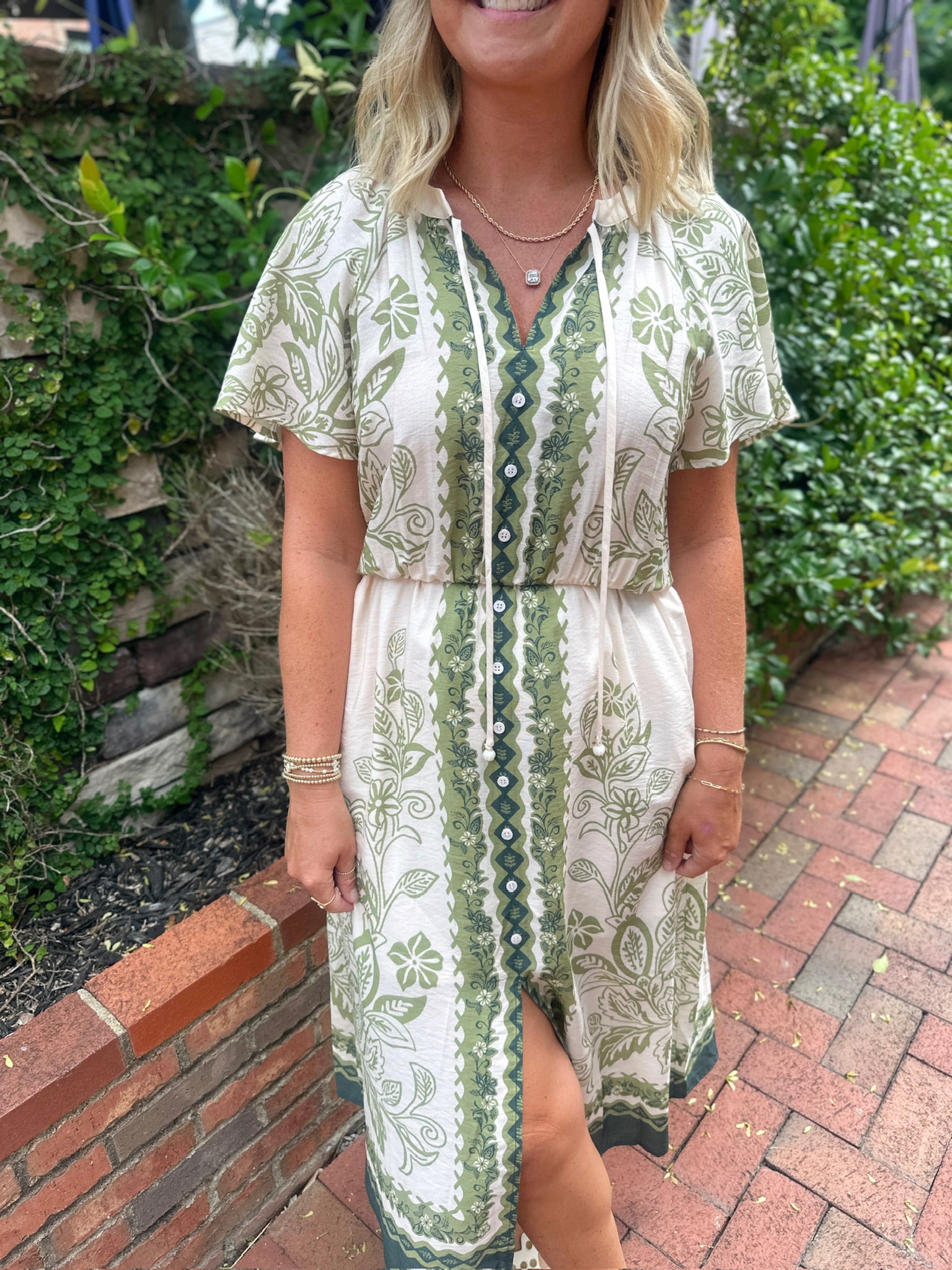 Fresh Garden Floral Front Slit Midi Dress