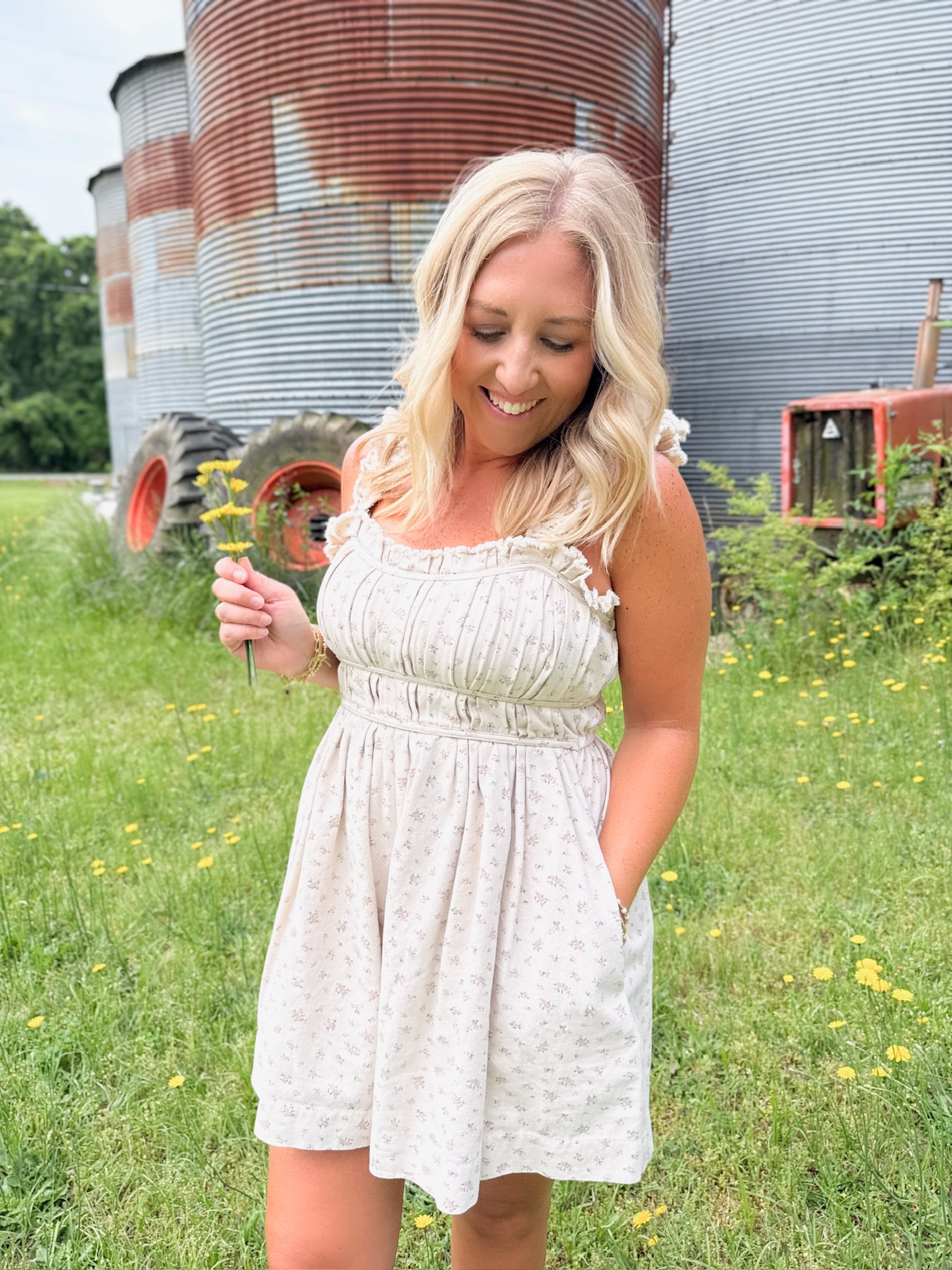 Country Town Floral Denim Romper