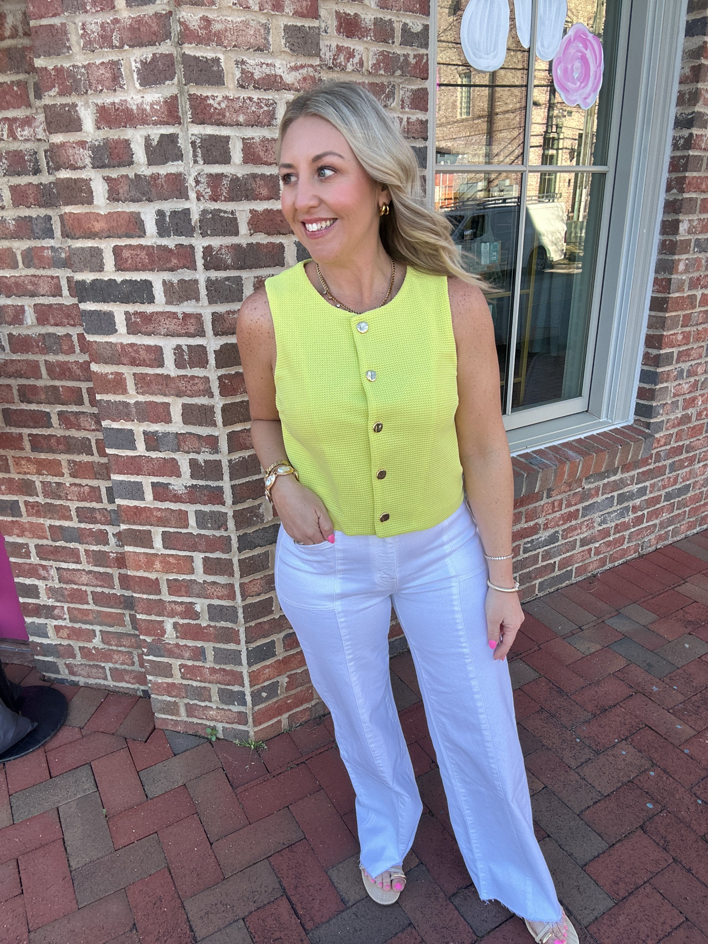 In A Hurry Gold Button Down Knit Sleeveless Top