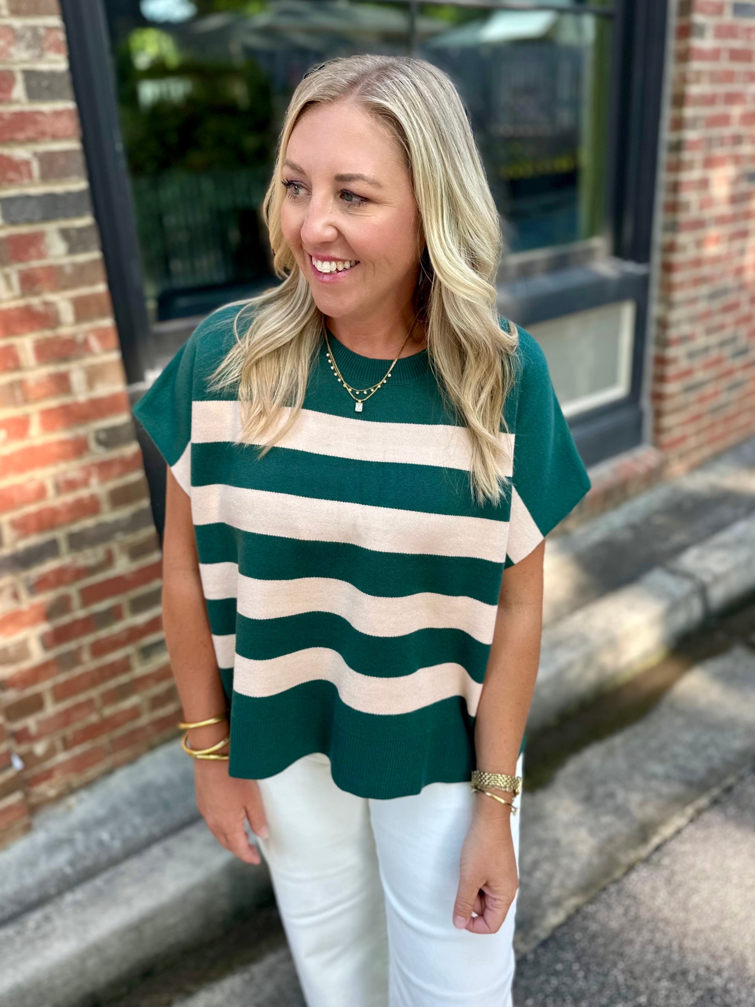 On Repeat Knit Striped Mock Neck Top