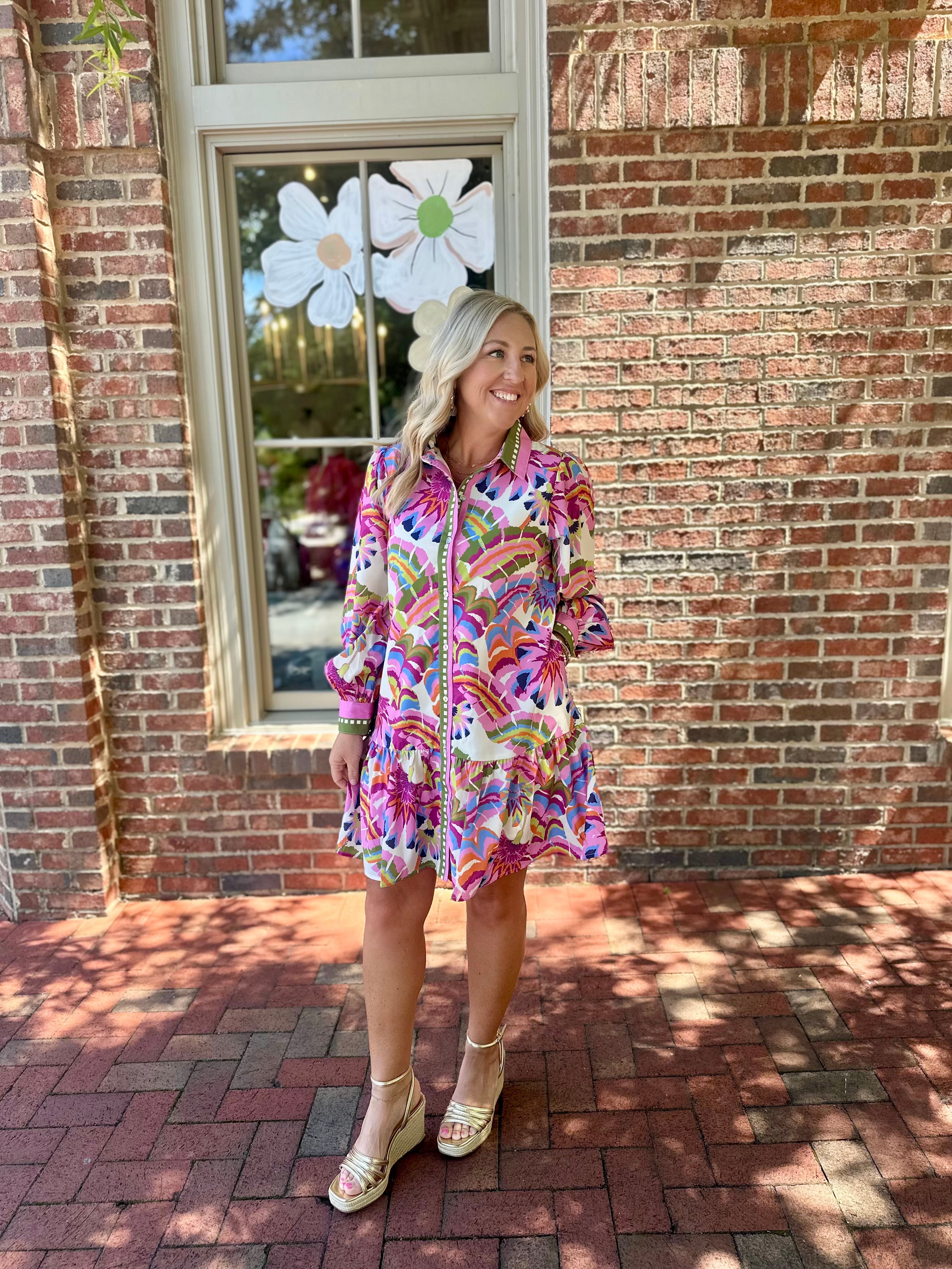 Rumor Has It Long Sleeve Printed Dress