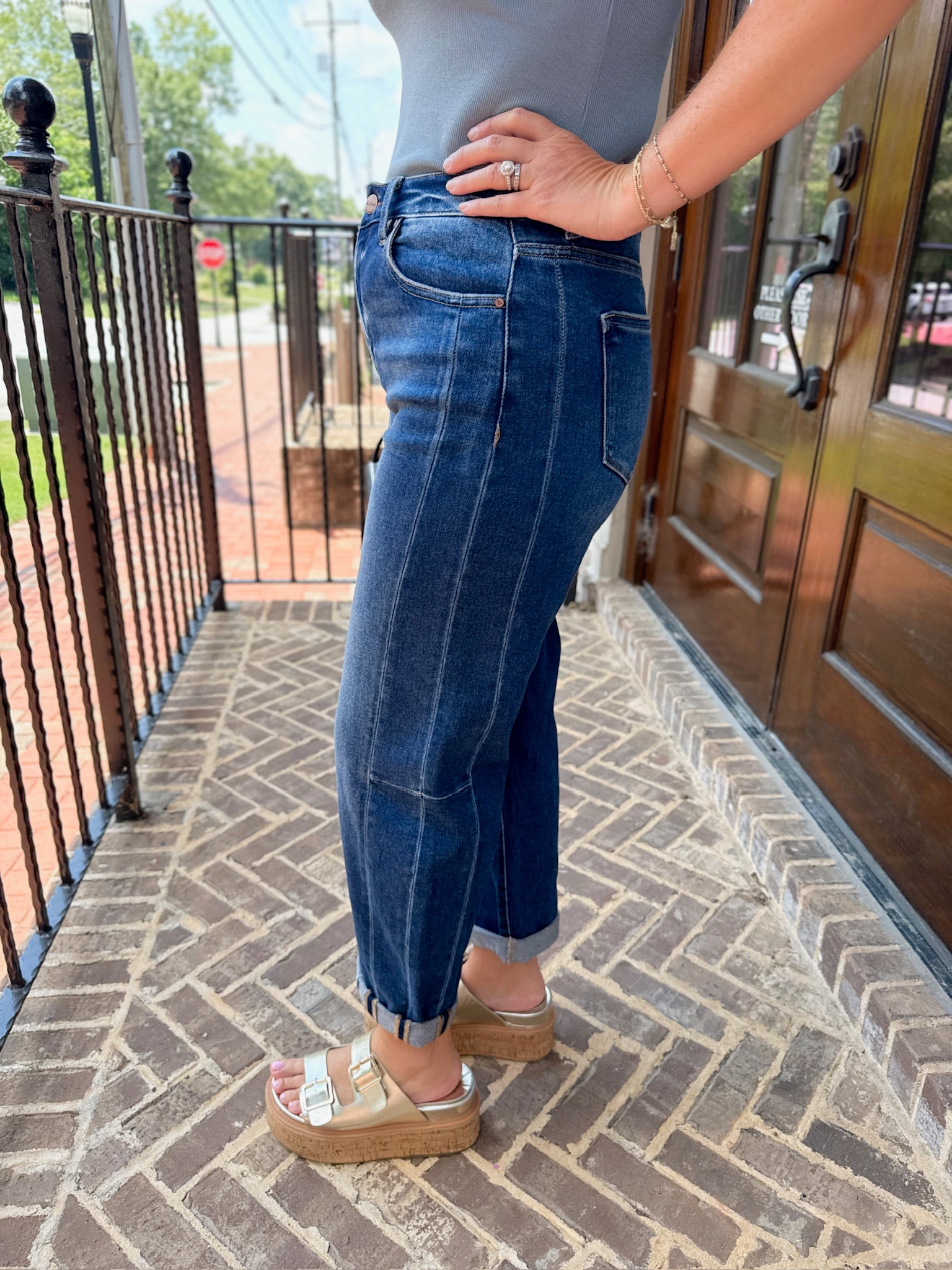 All Along High Rise Cuffed Barrel Jeans in Dark Wash