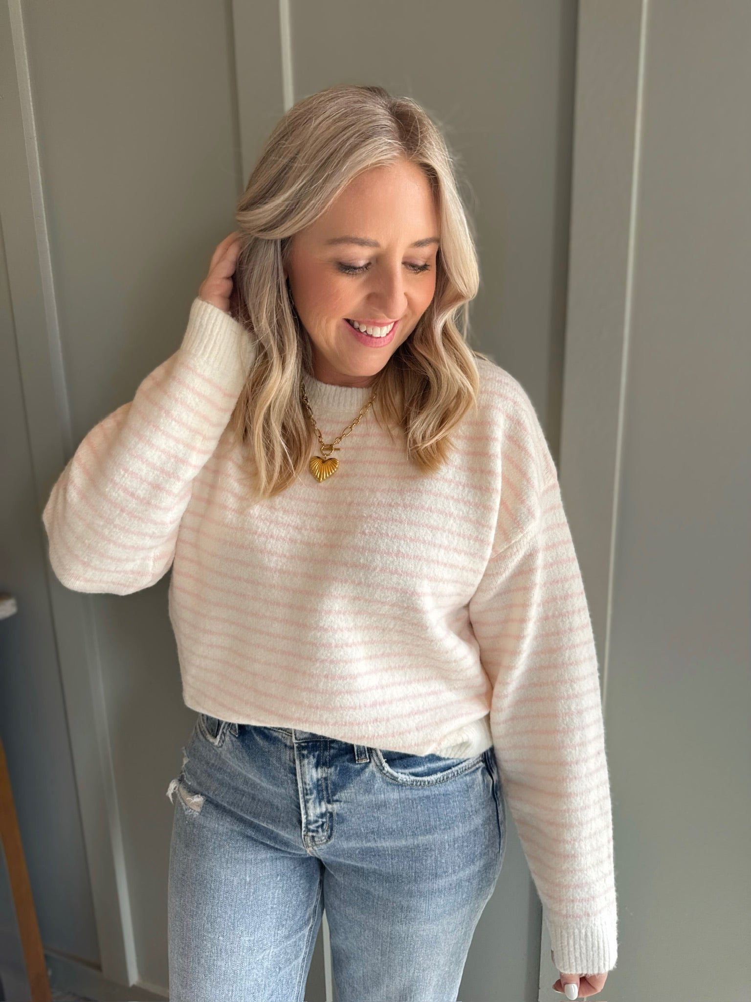 Cozy Up In Stripes Soft Crew Neck Sweater