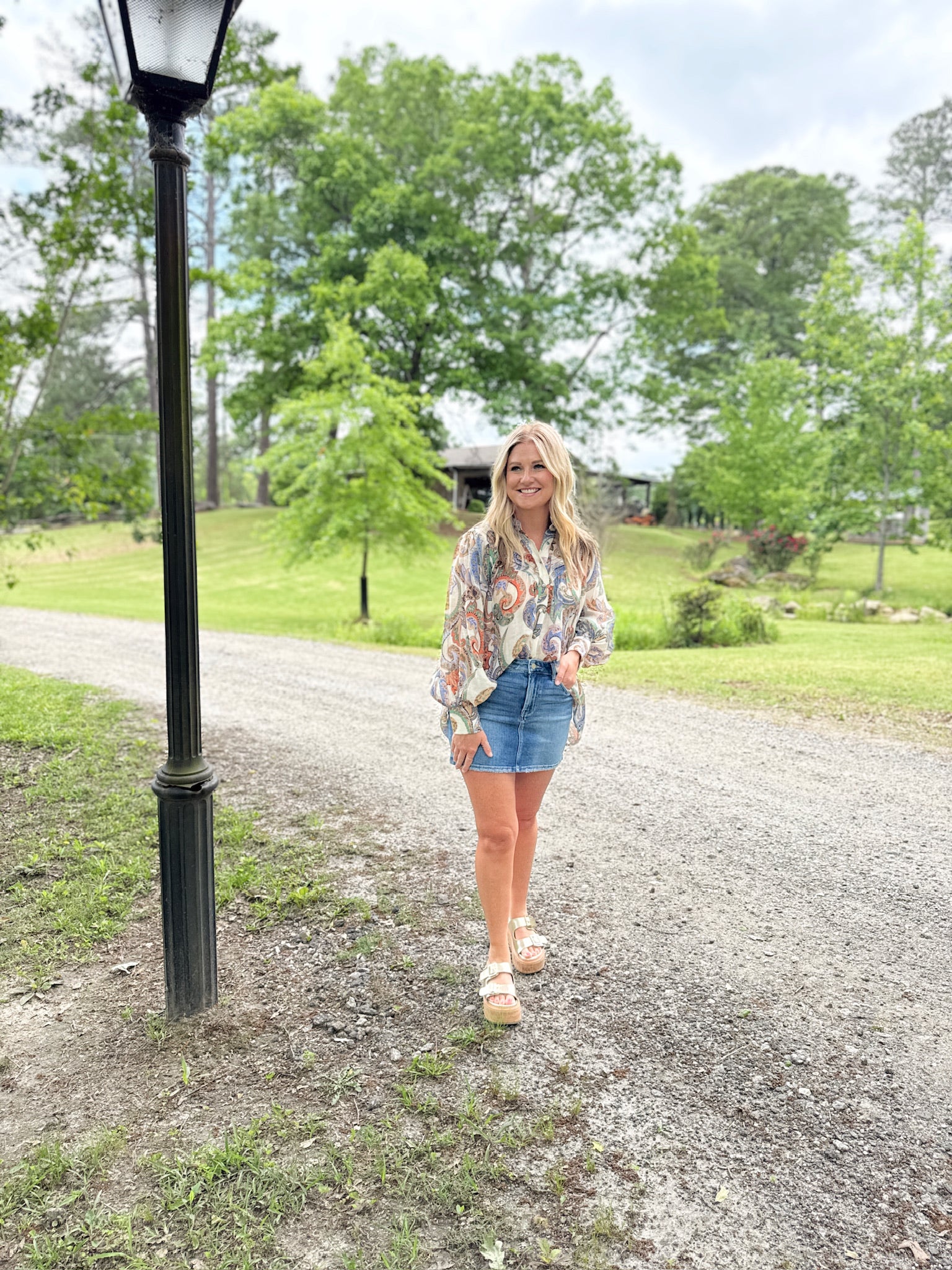 Make It Through Paisley Bubble Long Sleeve Top
