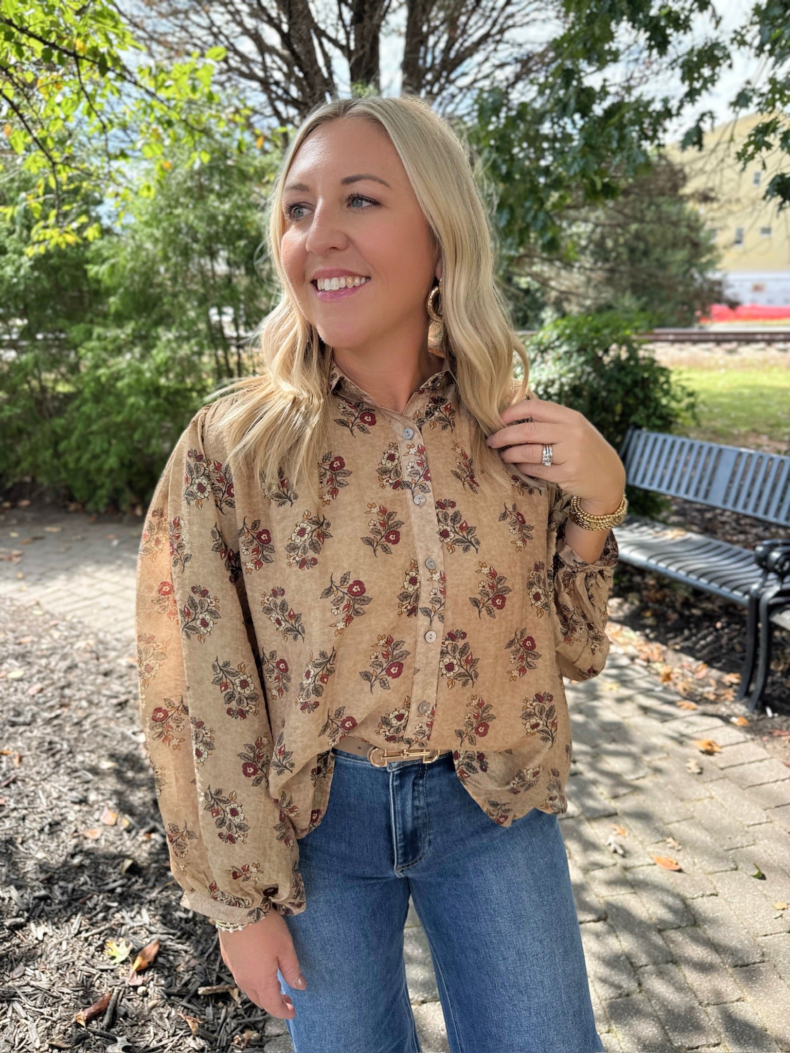 Be Good As You Fall Floral Long Sleeve Button Down Top