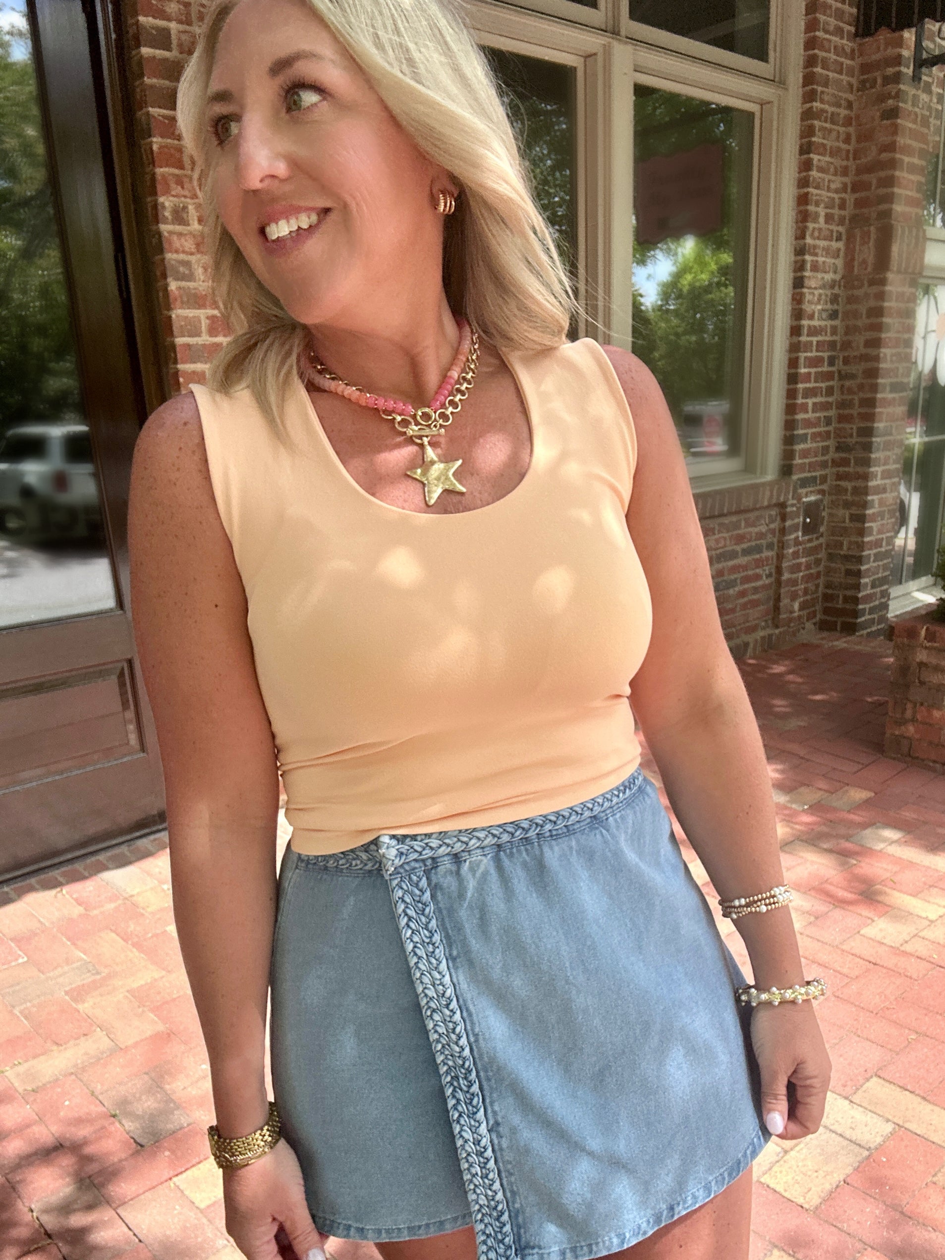 The Basic Double Layered Seamless Tank Top in Peach