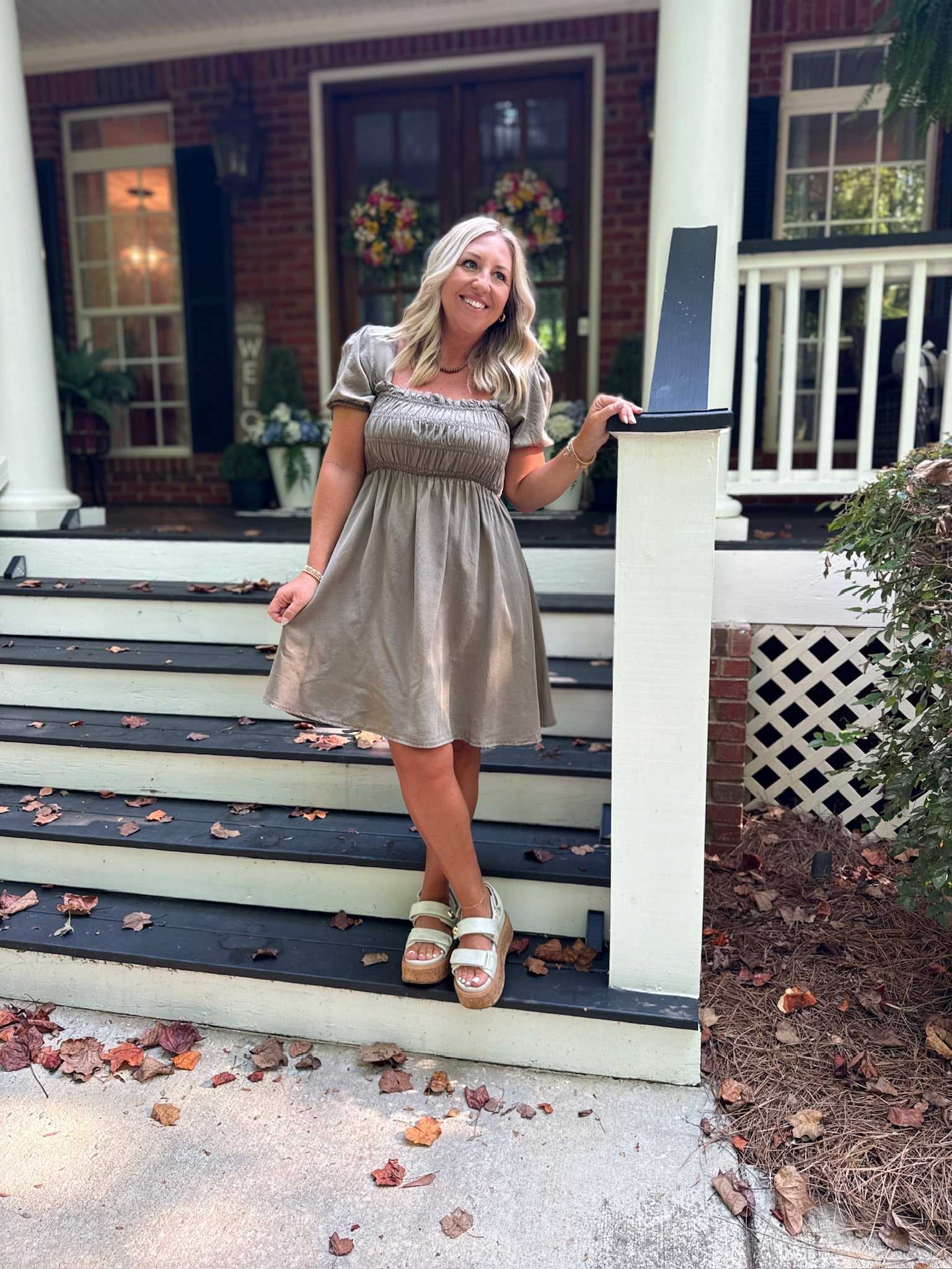 Stealing Hearts Smocked Puff Sleeve Mini Dress in Mocha