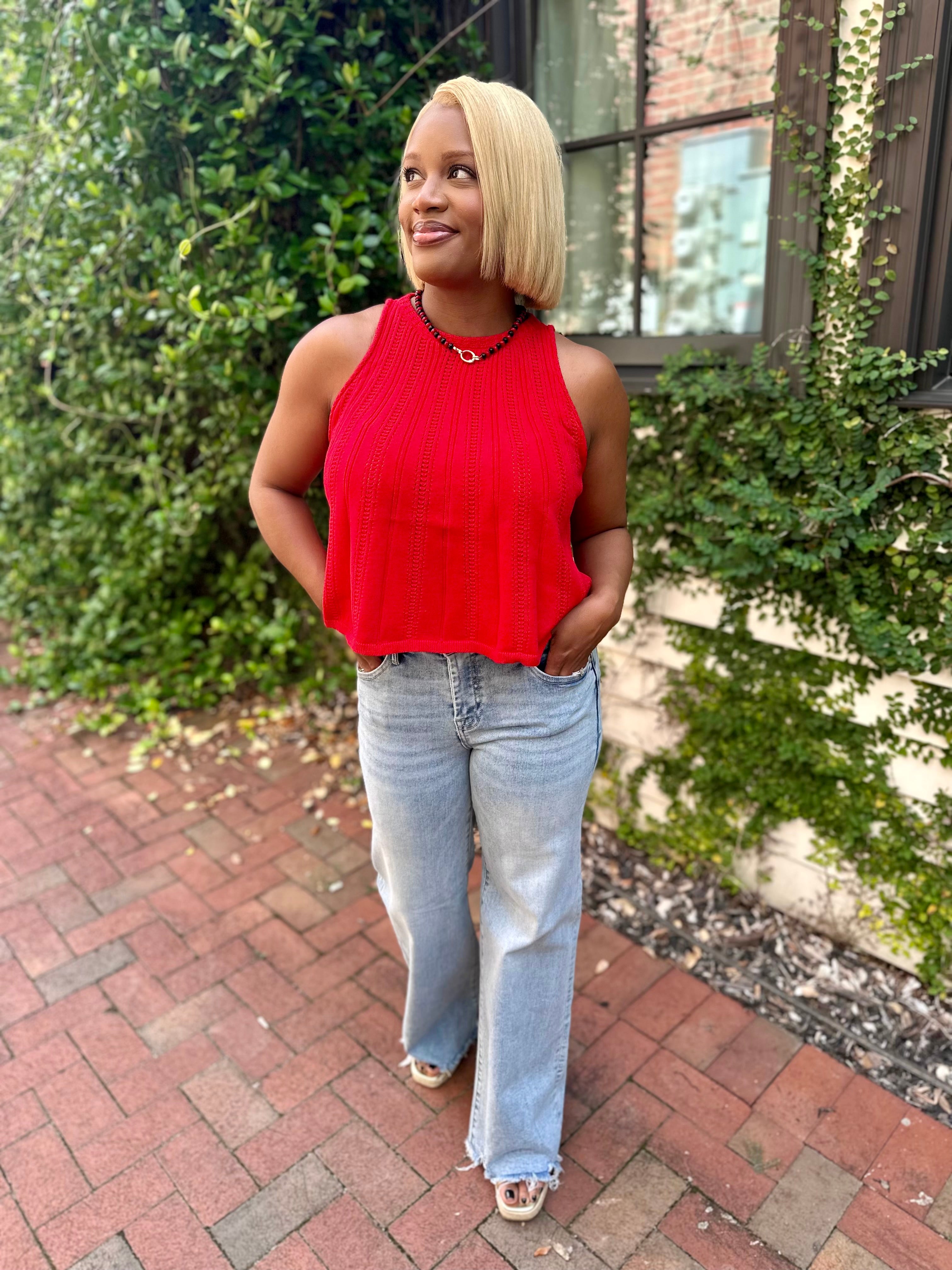 Victory Vibes Knit Tank in Red