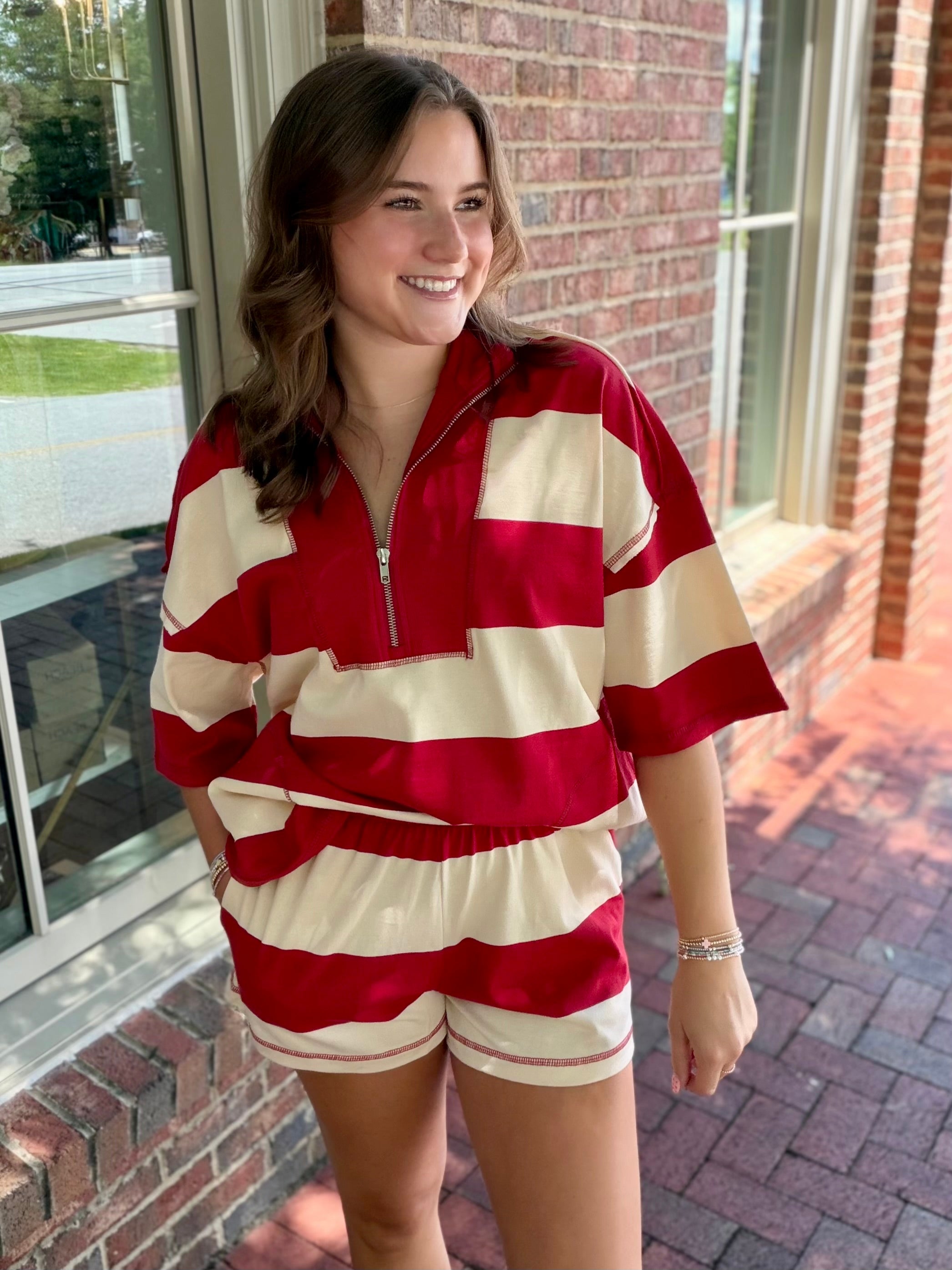 Everyday Stripe Cotton Two Piece Set in Red