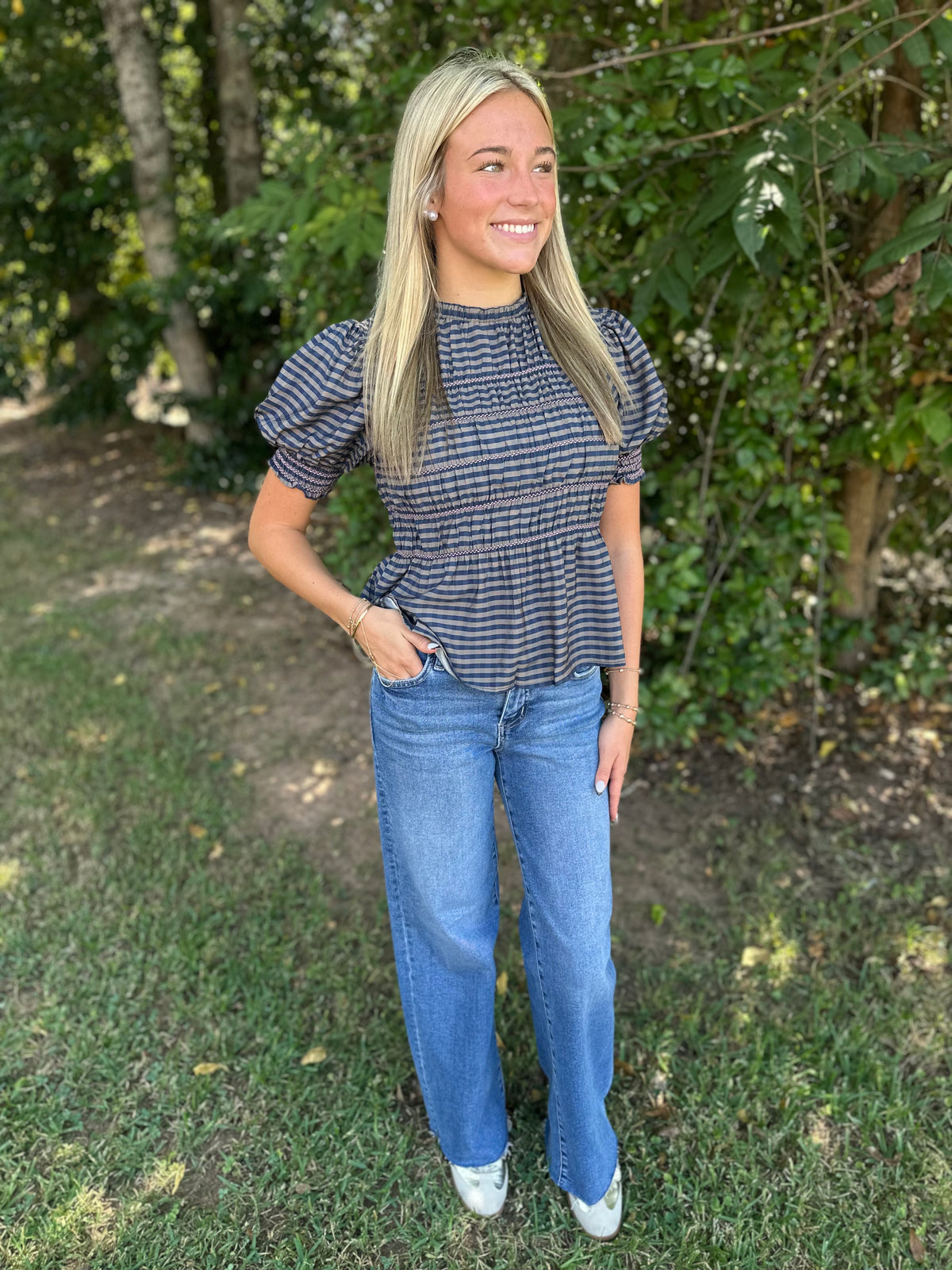 Sweet Southern Gingham Top in Navy