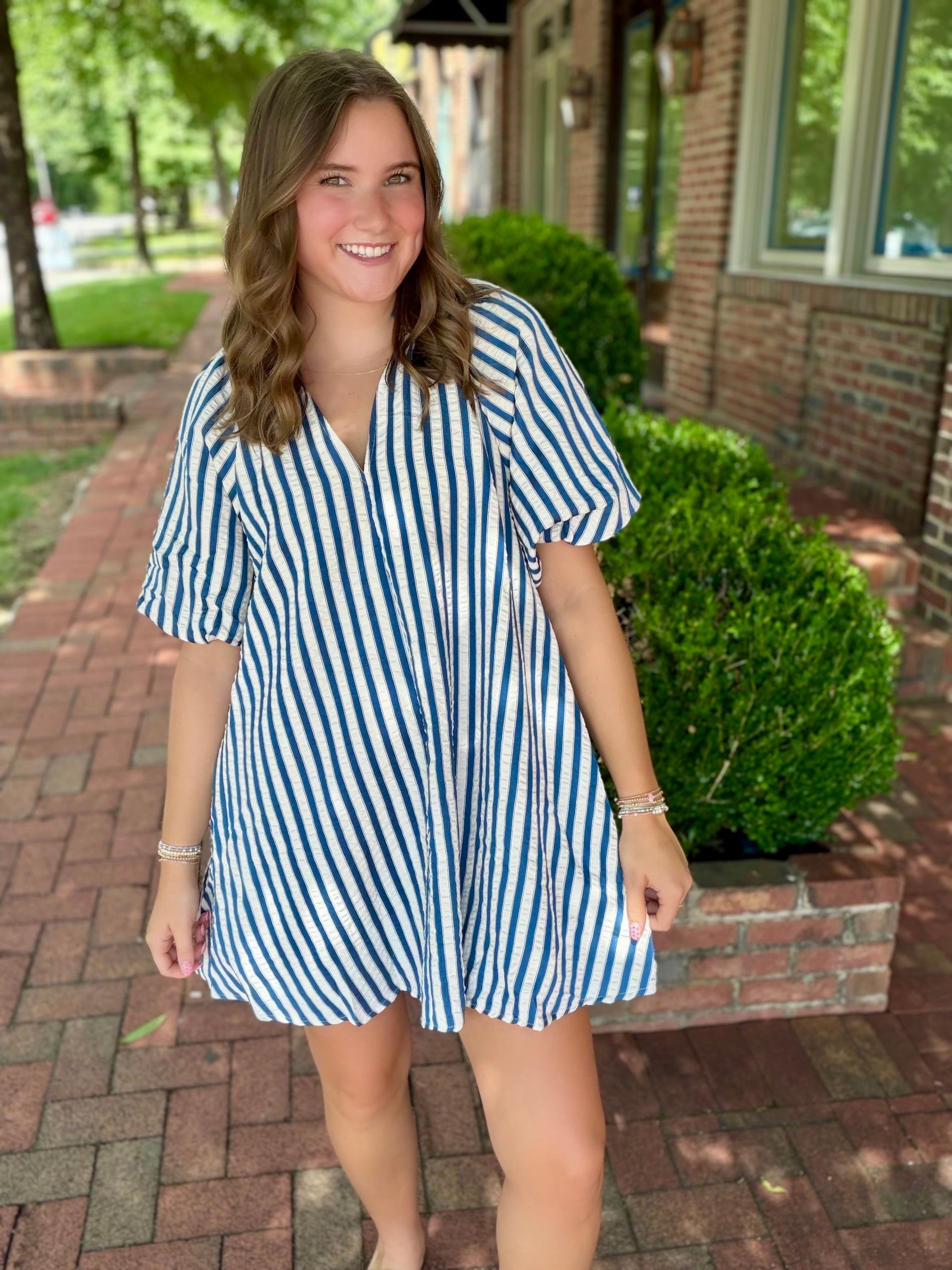 Simple & Chic Striped Puff Sleeve Mini Dress
