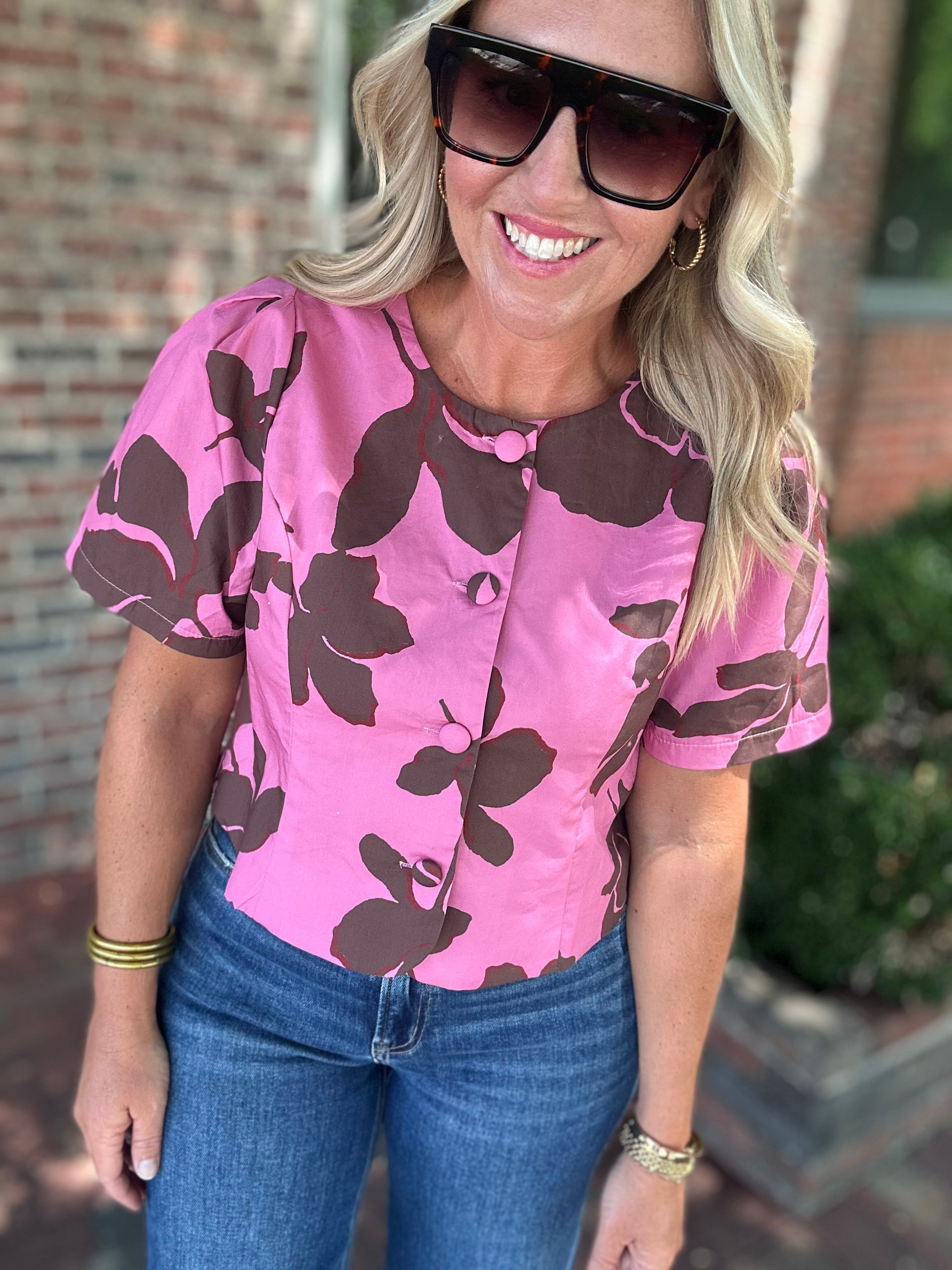 Rustic Rose Floral Short Sleeve Blouse