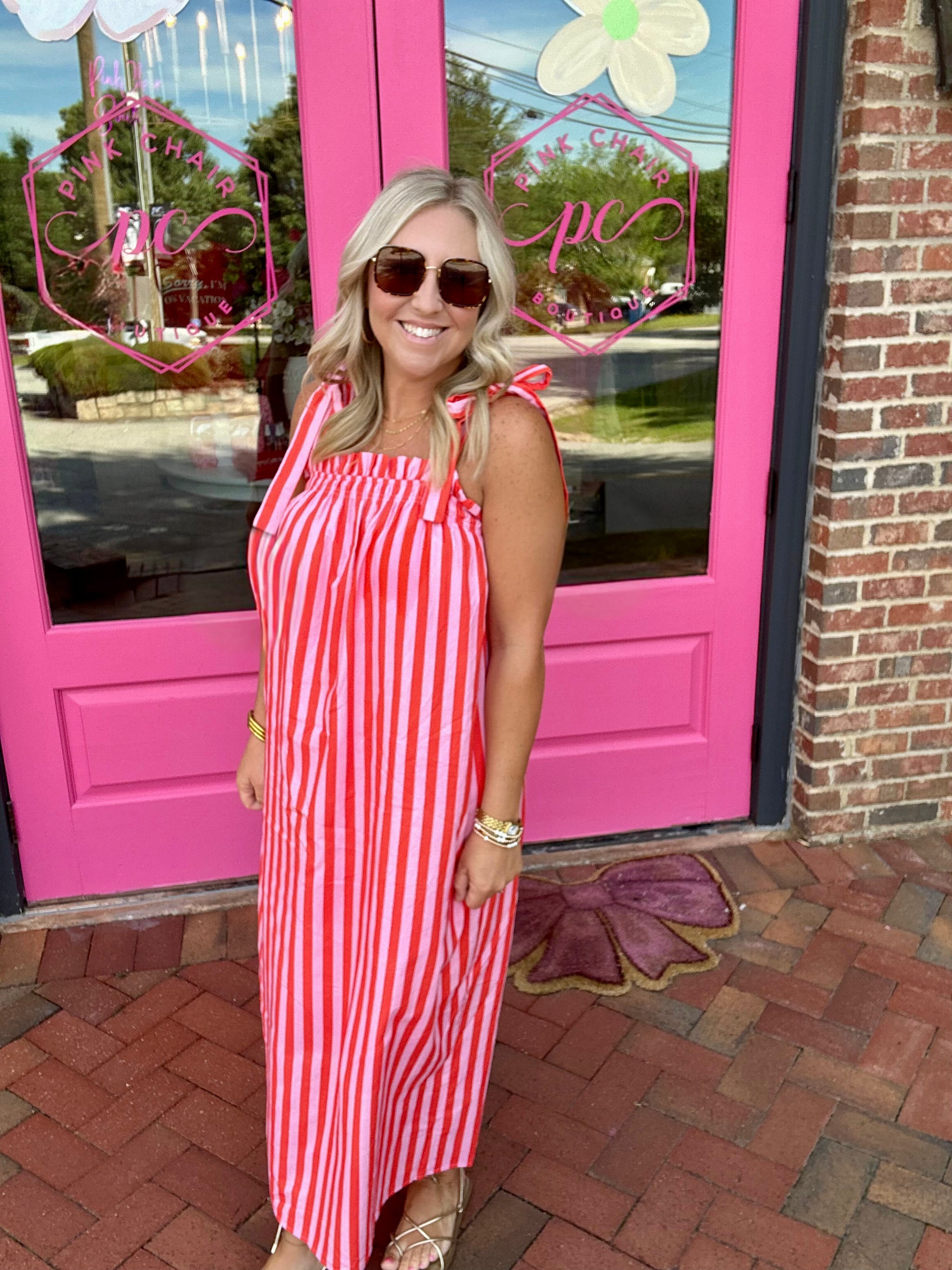 pink summer midi dress in Stripes Not Fitted Pcd844 color:YELLOW - YELLOW MULTI For Love & Lemons