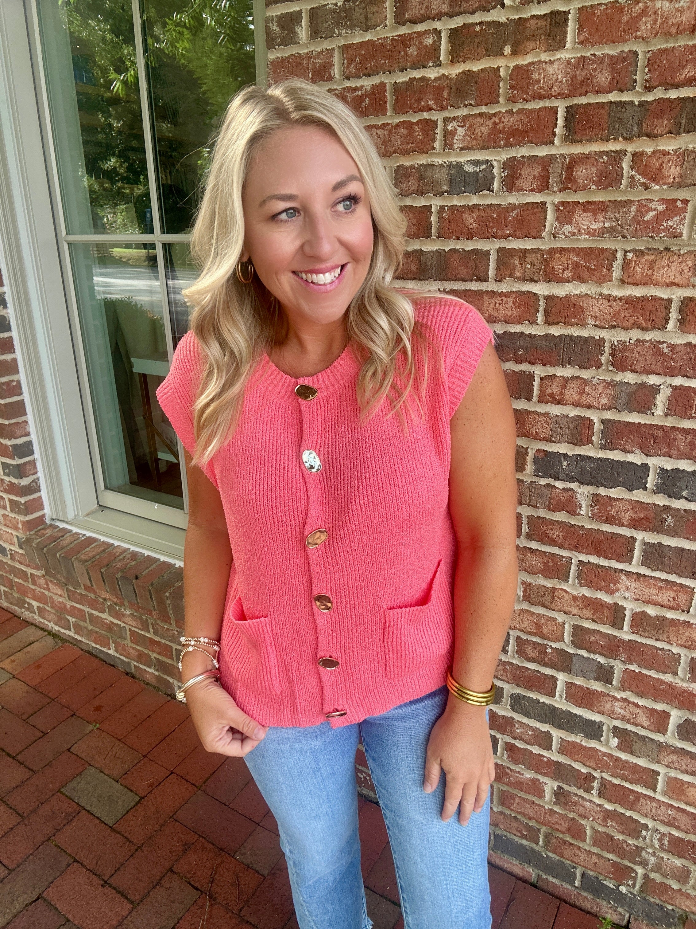 Moved On Knit Vest with Gold Buttons