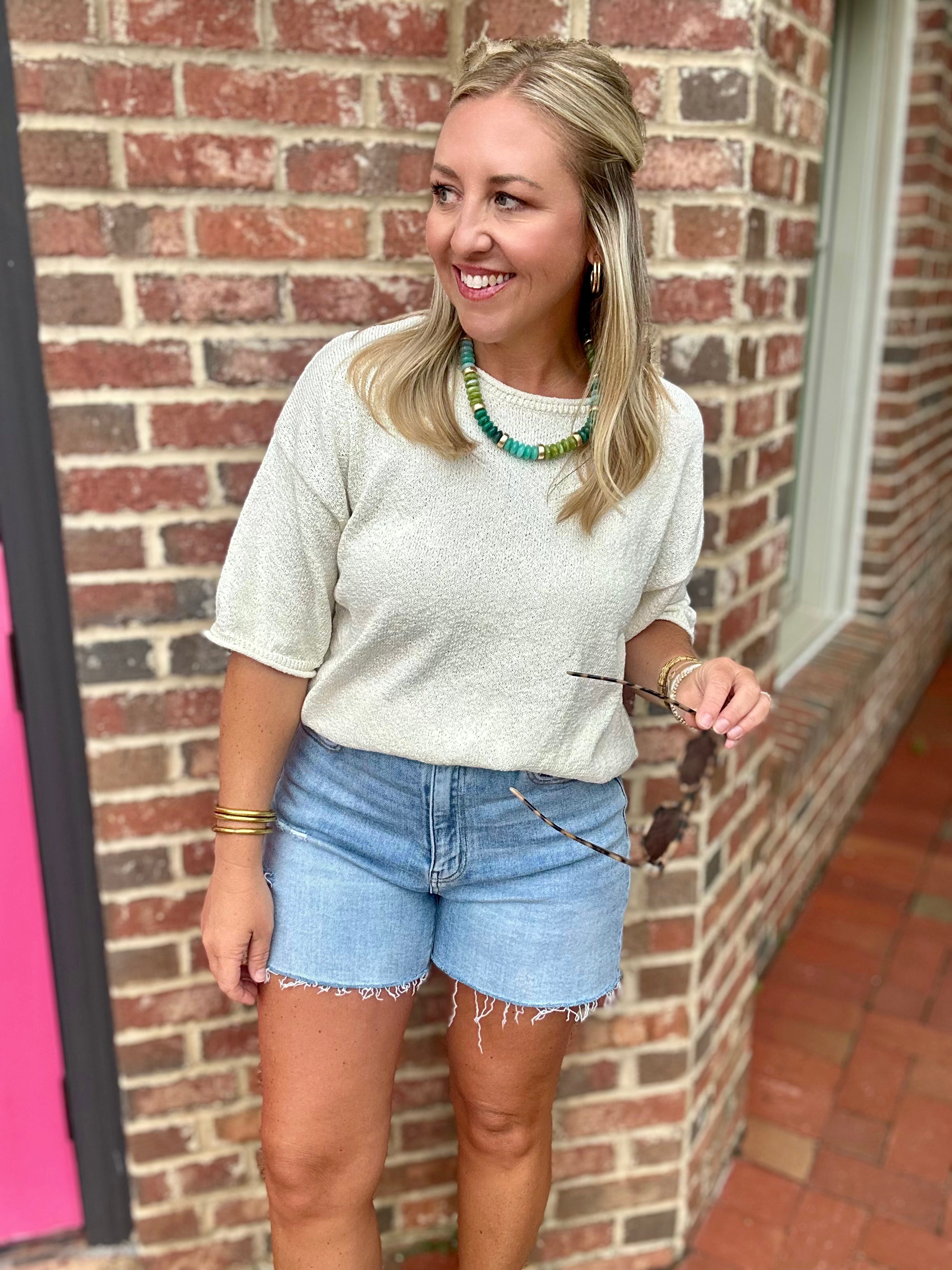 Keep Tracking That Cuteness Knit Top in Cream