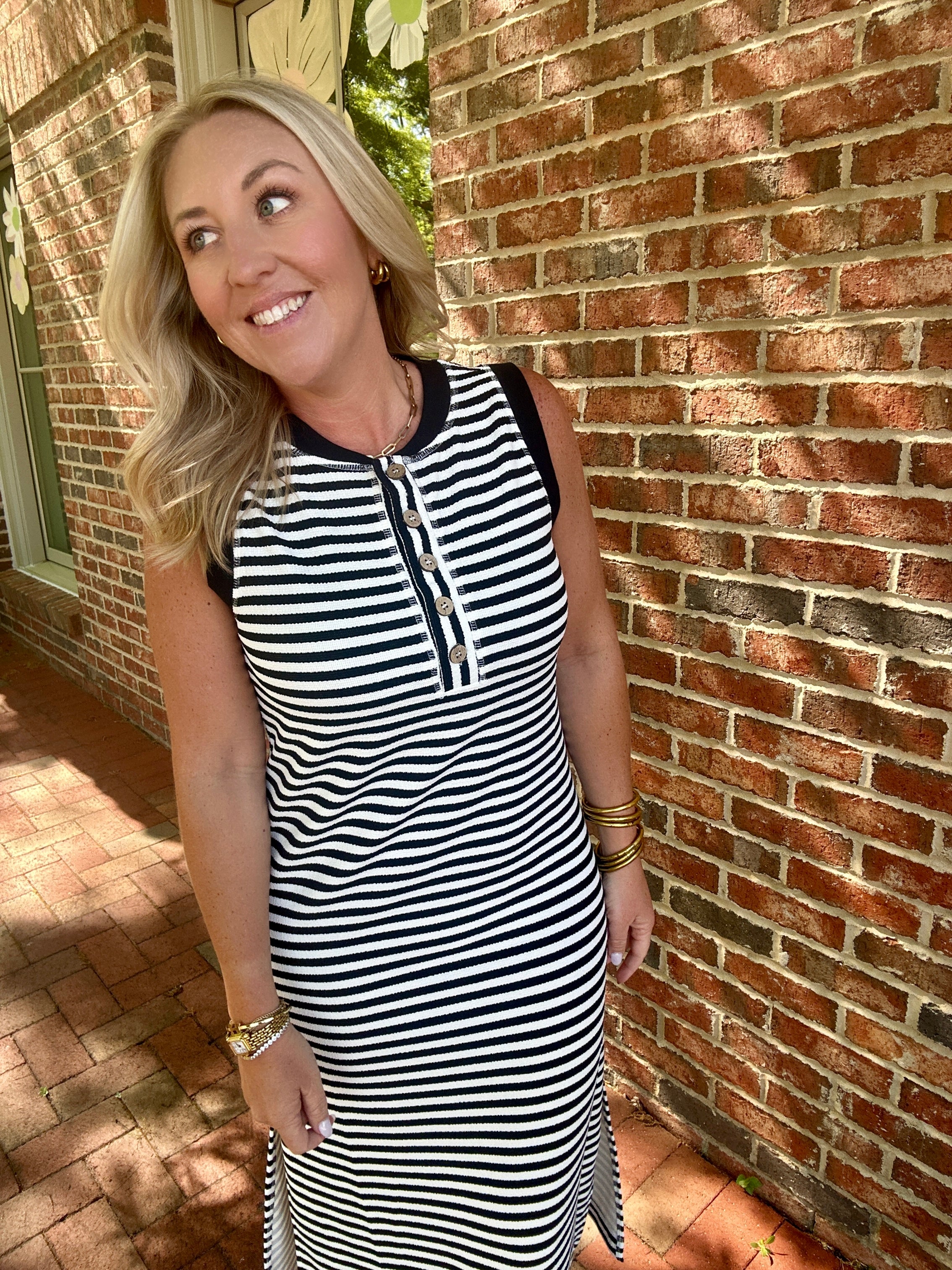 The Porch Day Striped Henley Midi Dress