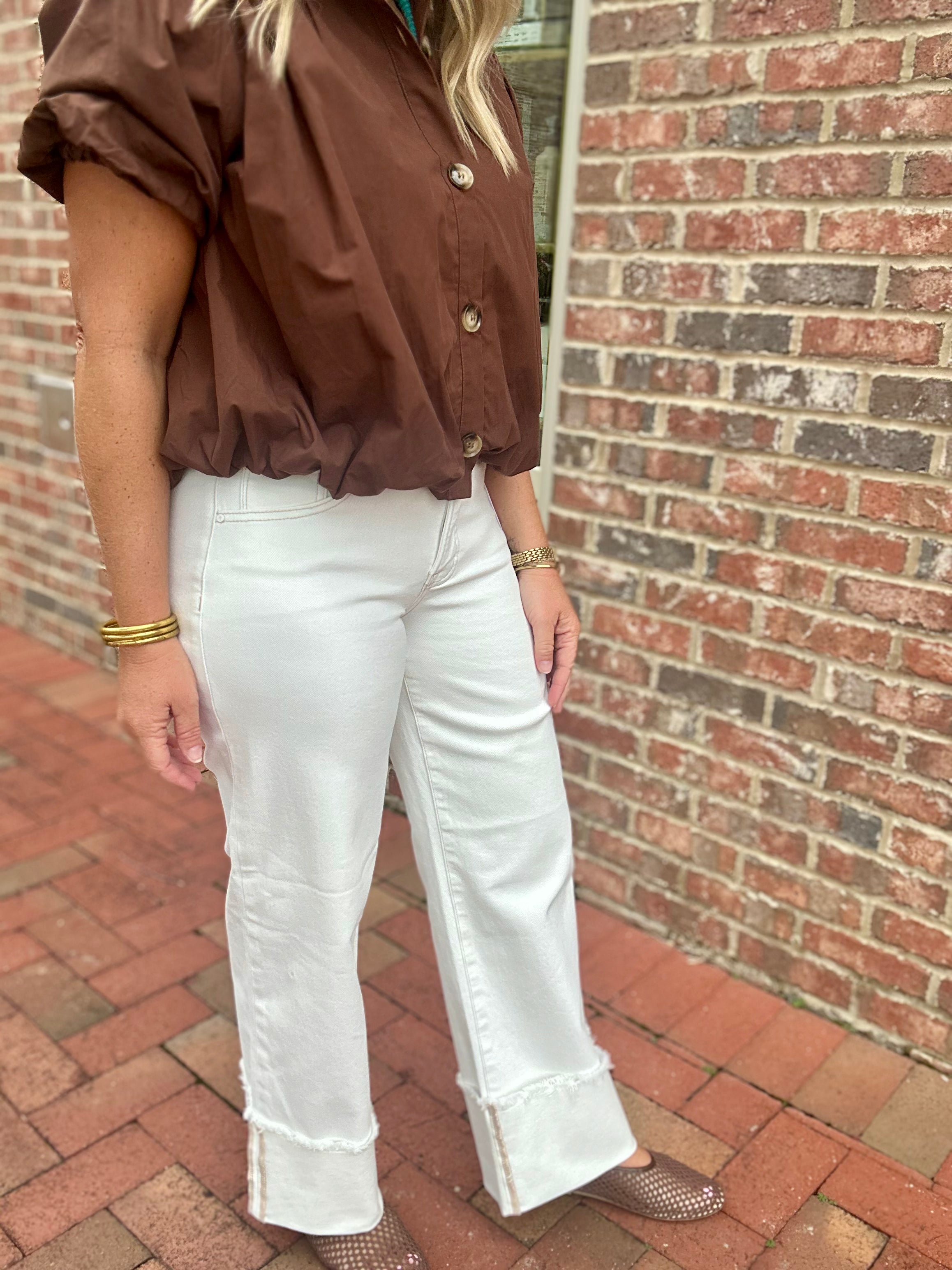 The Tori Mid Rise Crop Wide Leg Wide Cuffed Pants