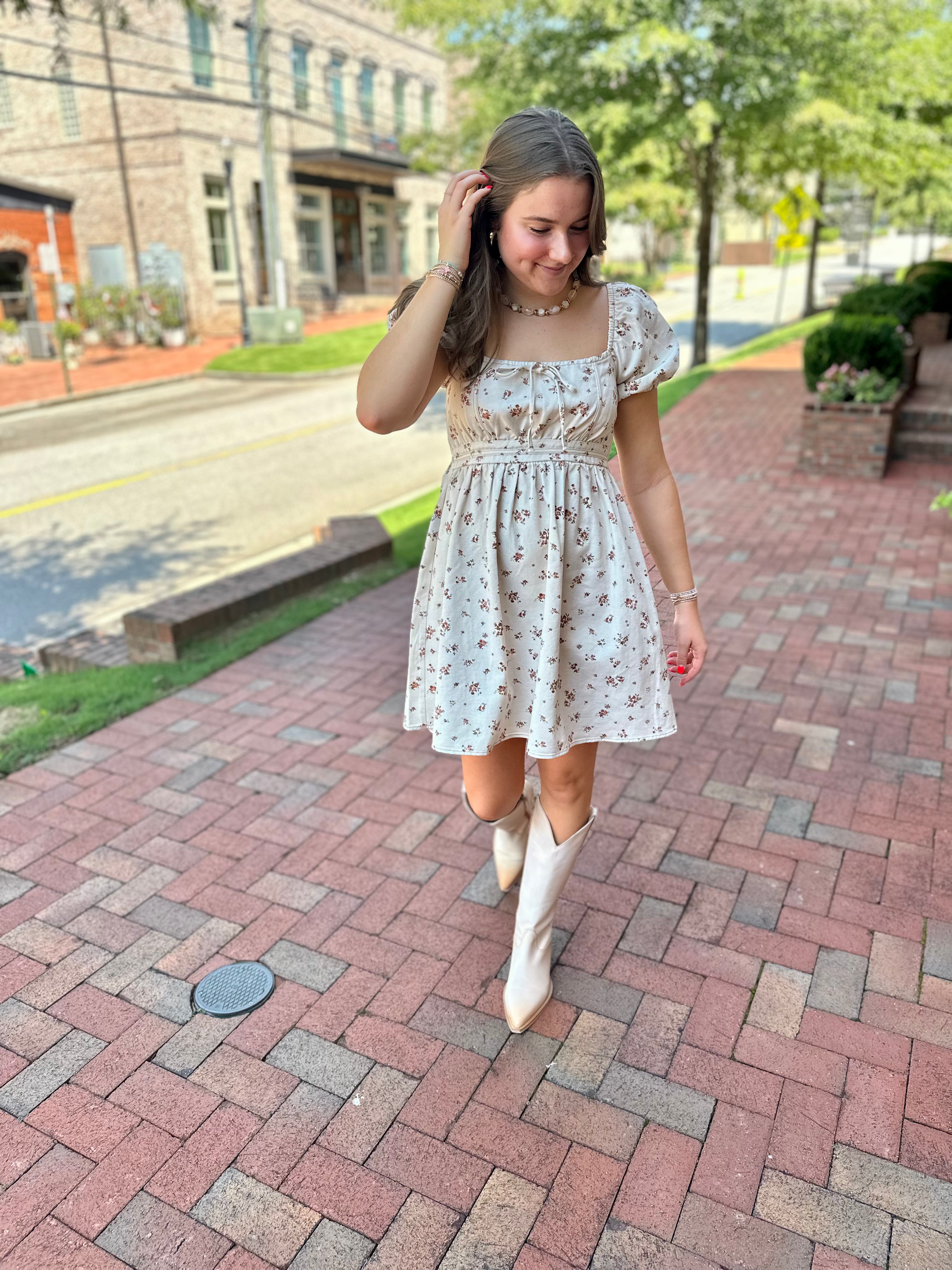 Talking Fall Ditsy Floral Print Mini Dress