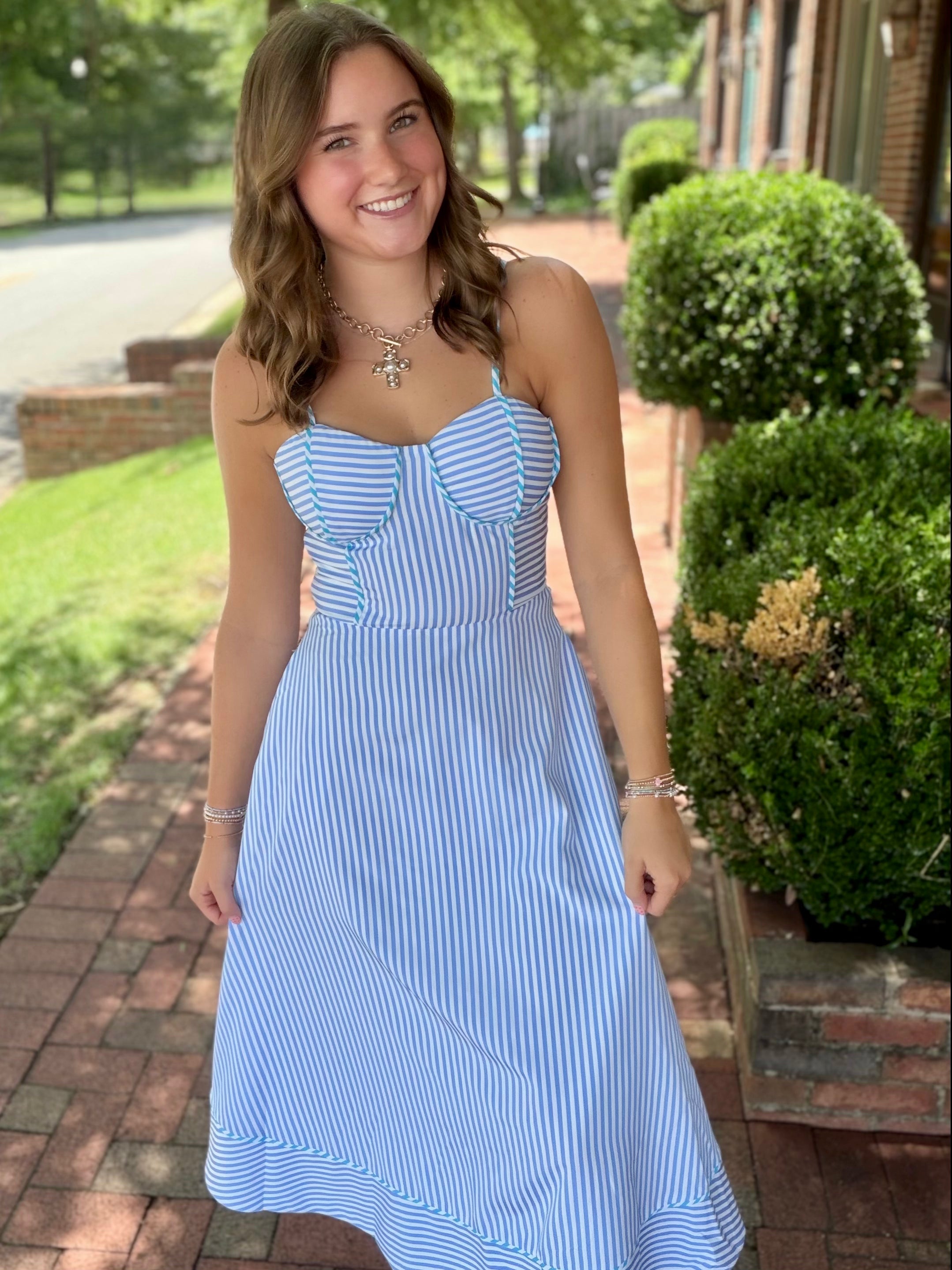 Coastal Stripe Bustier Midi Dress