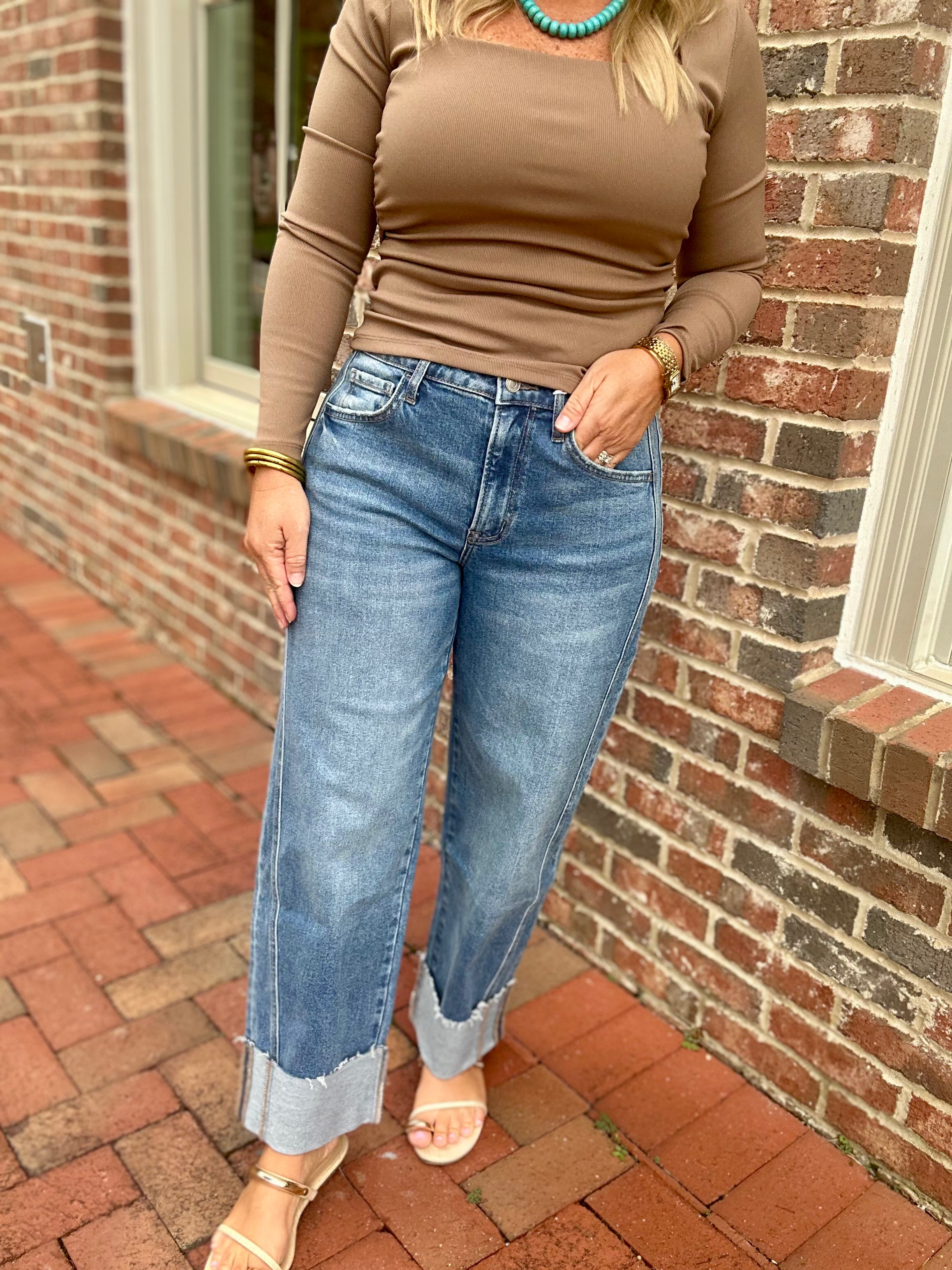 The Harper Barrel Cuffed High Rise Jeans