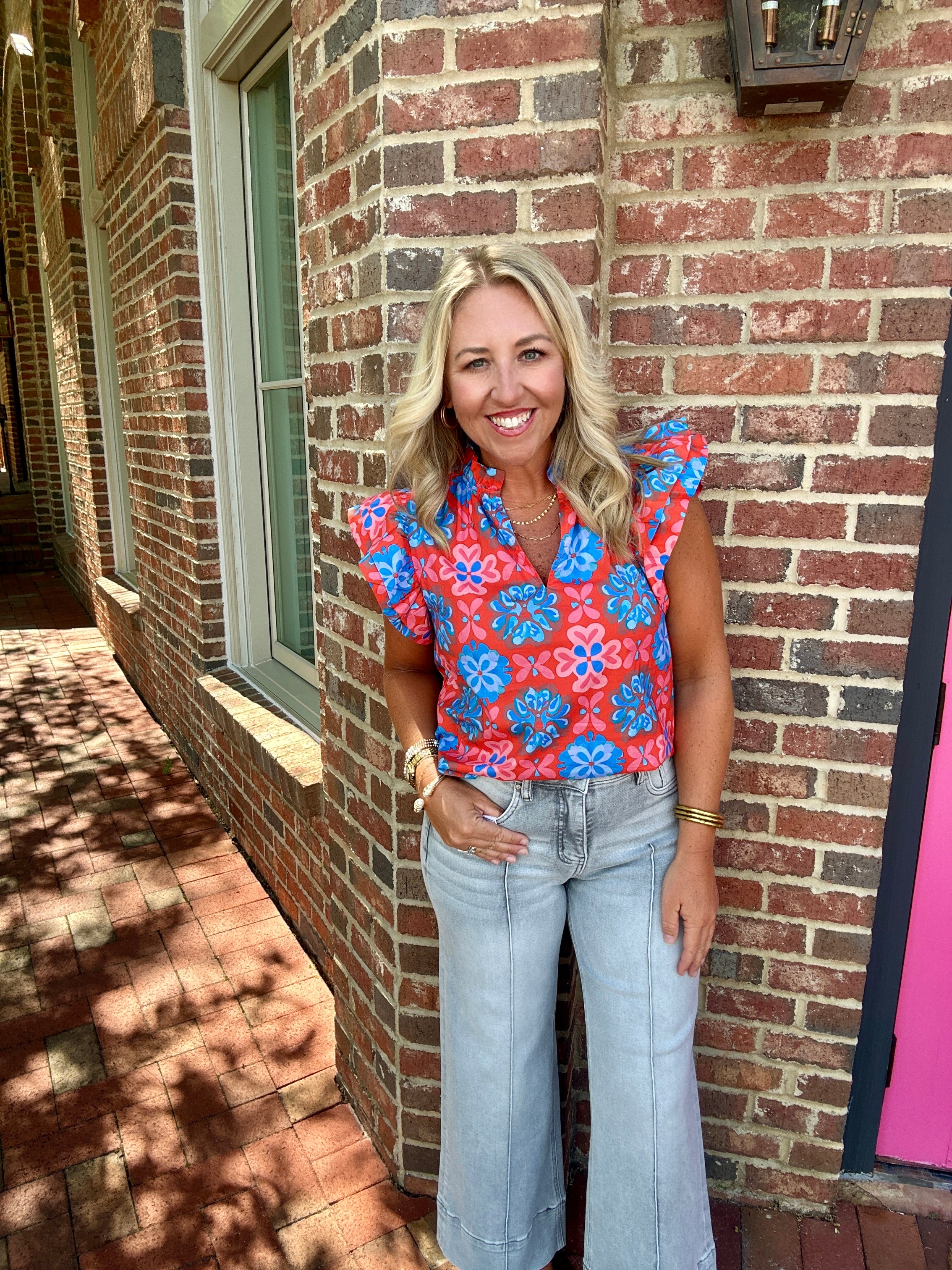 Charleston Floral Print Ruffle Sleeve Top