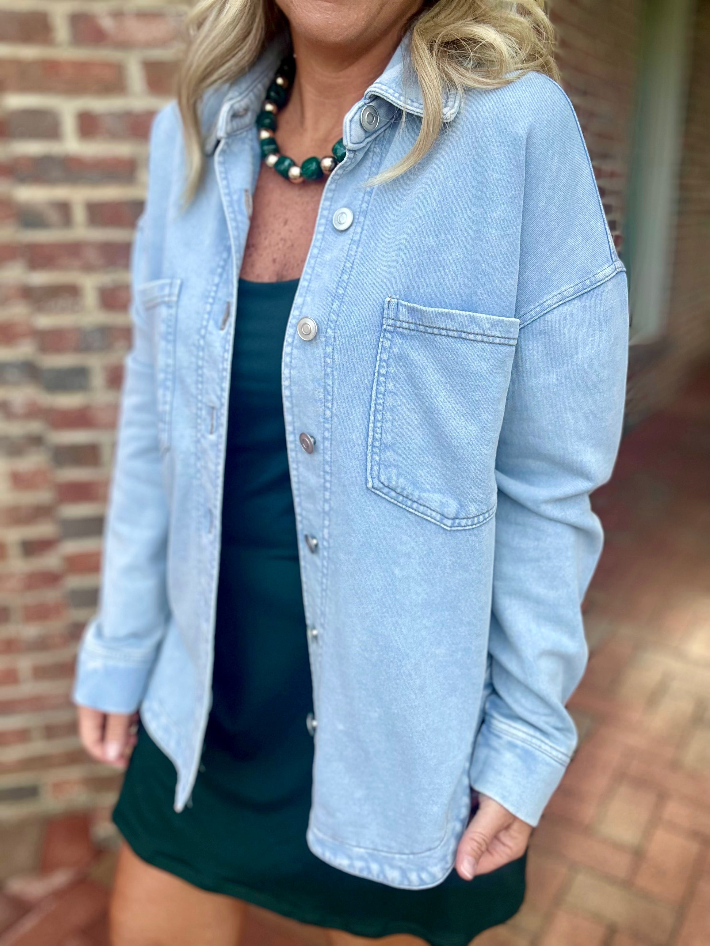 The Backroad Blues Acid Washed Shacket