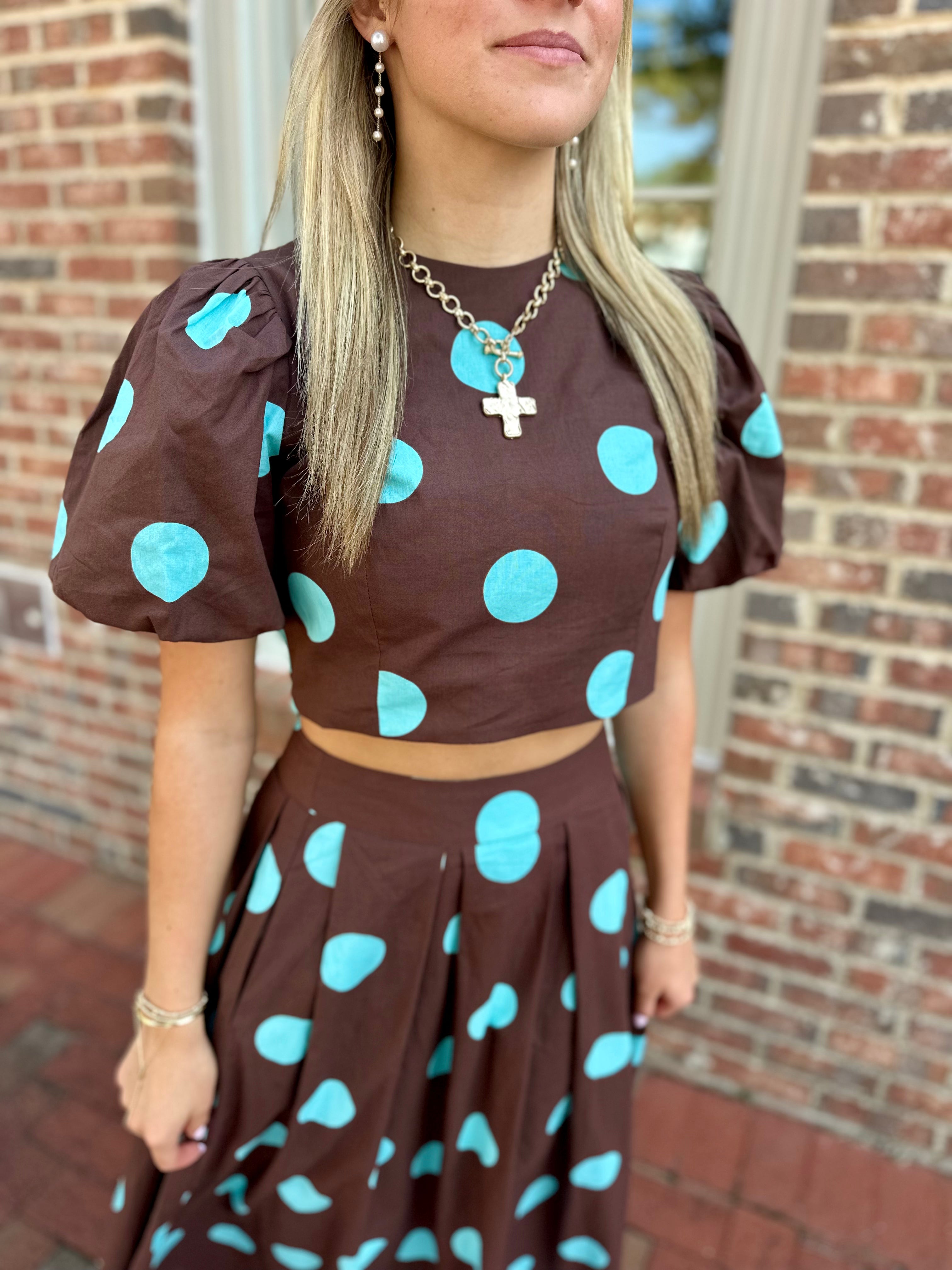 Mocha Mint Polka Dot Top