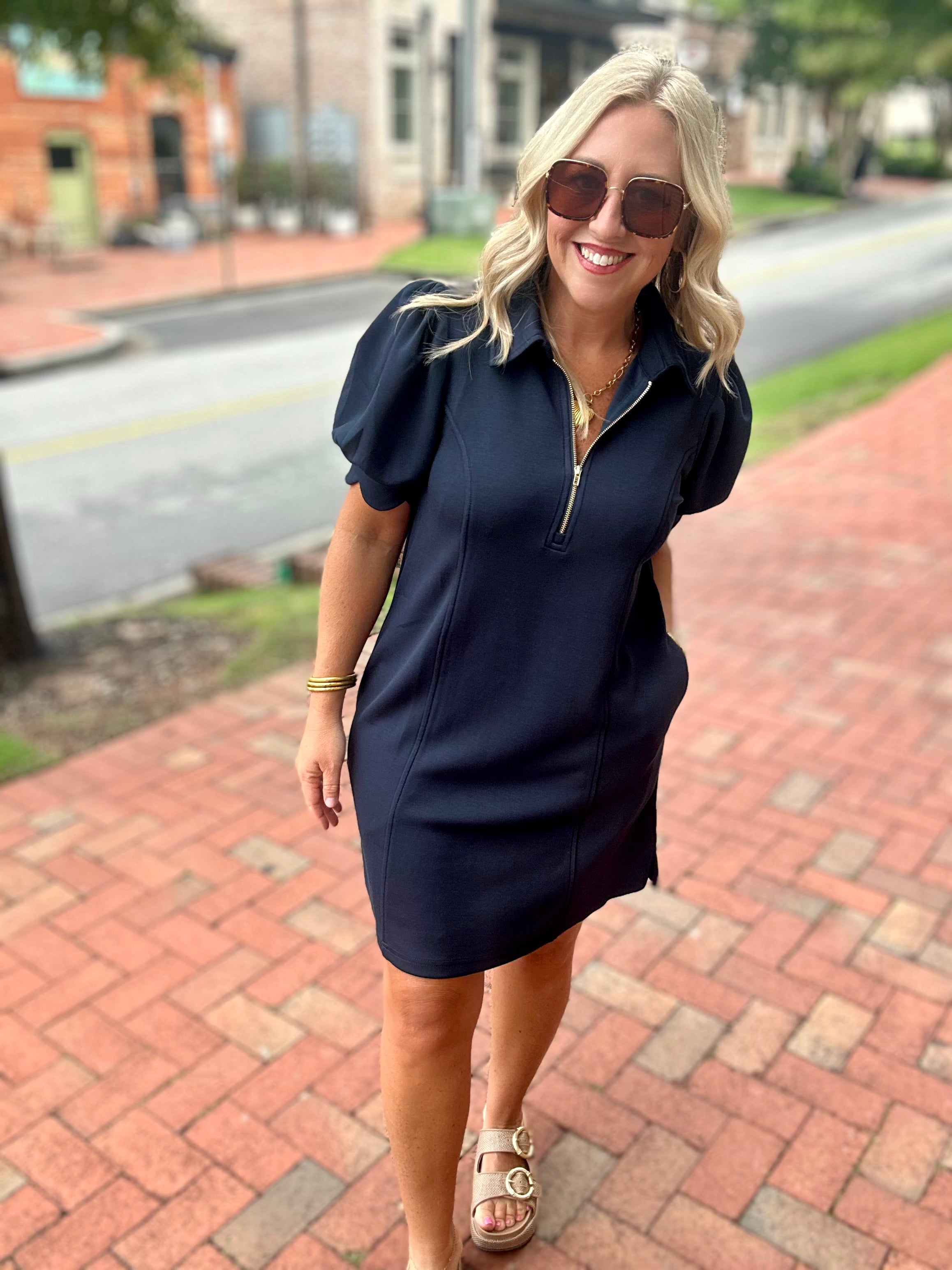 Got A Chance Half Zip Collared Mini Dress