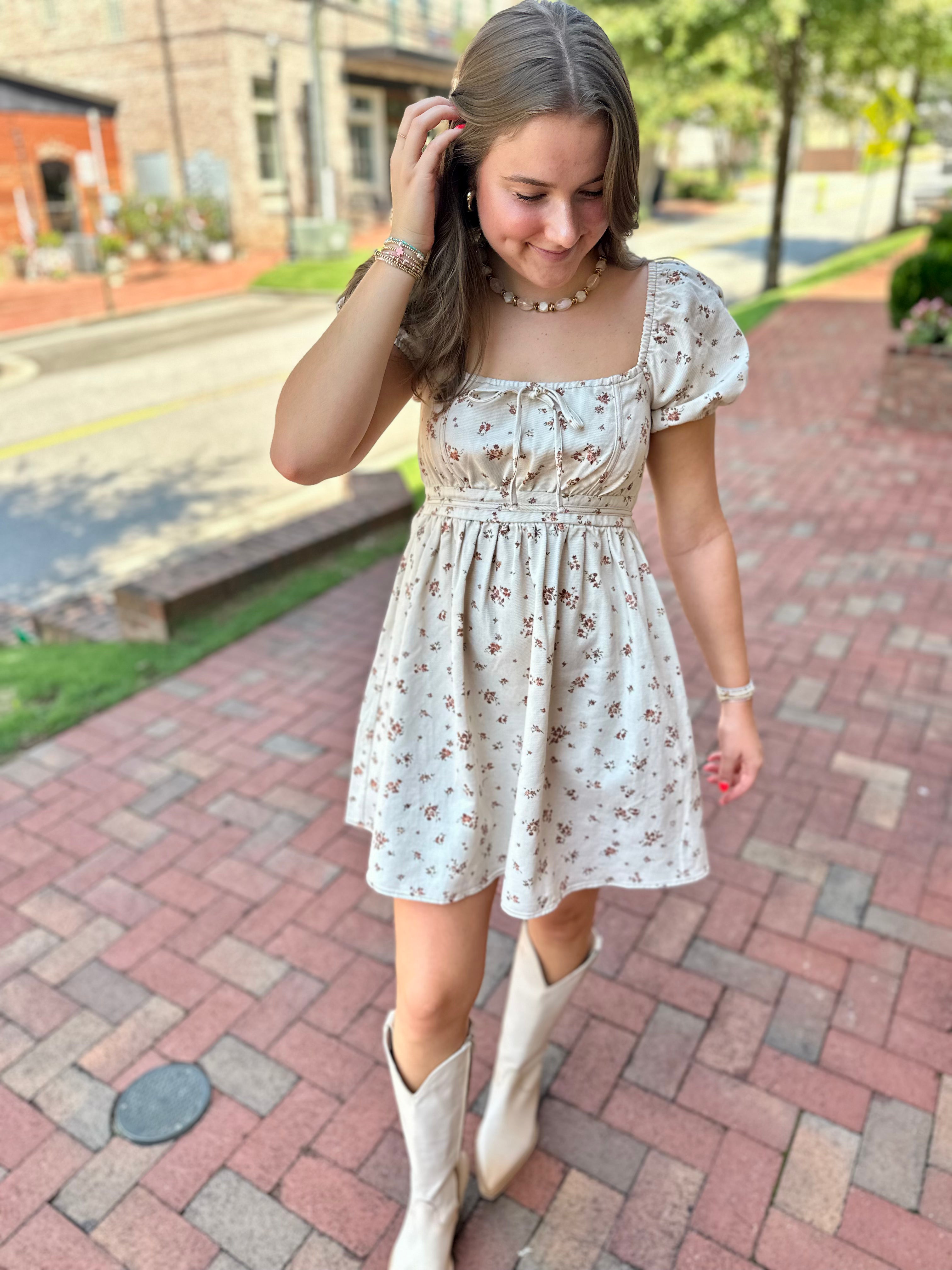 Talking Fall Ditsy Floral Print Mini Dress