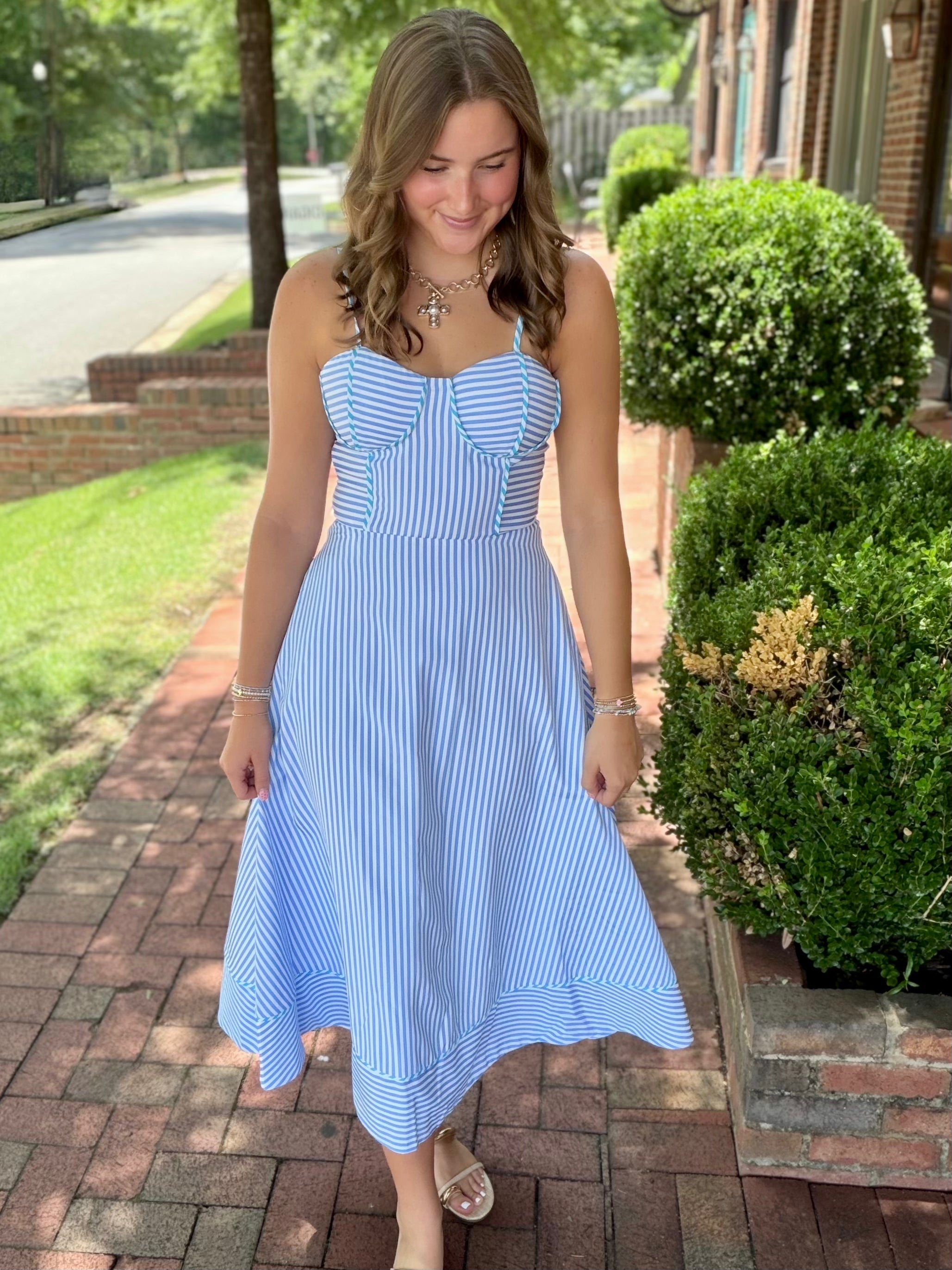 Coastal Stripe Bustier Midi Dress