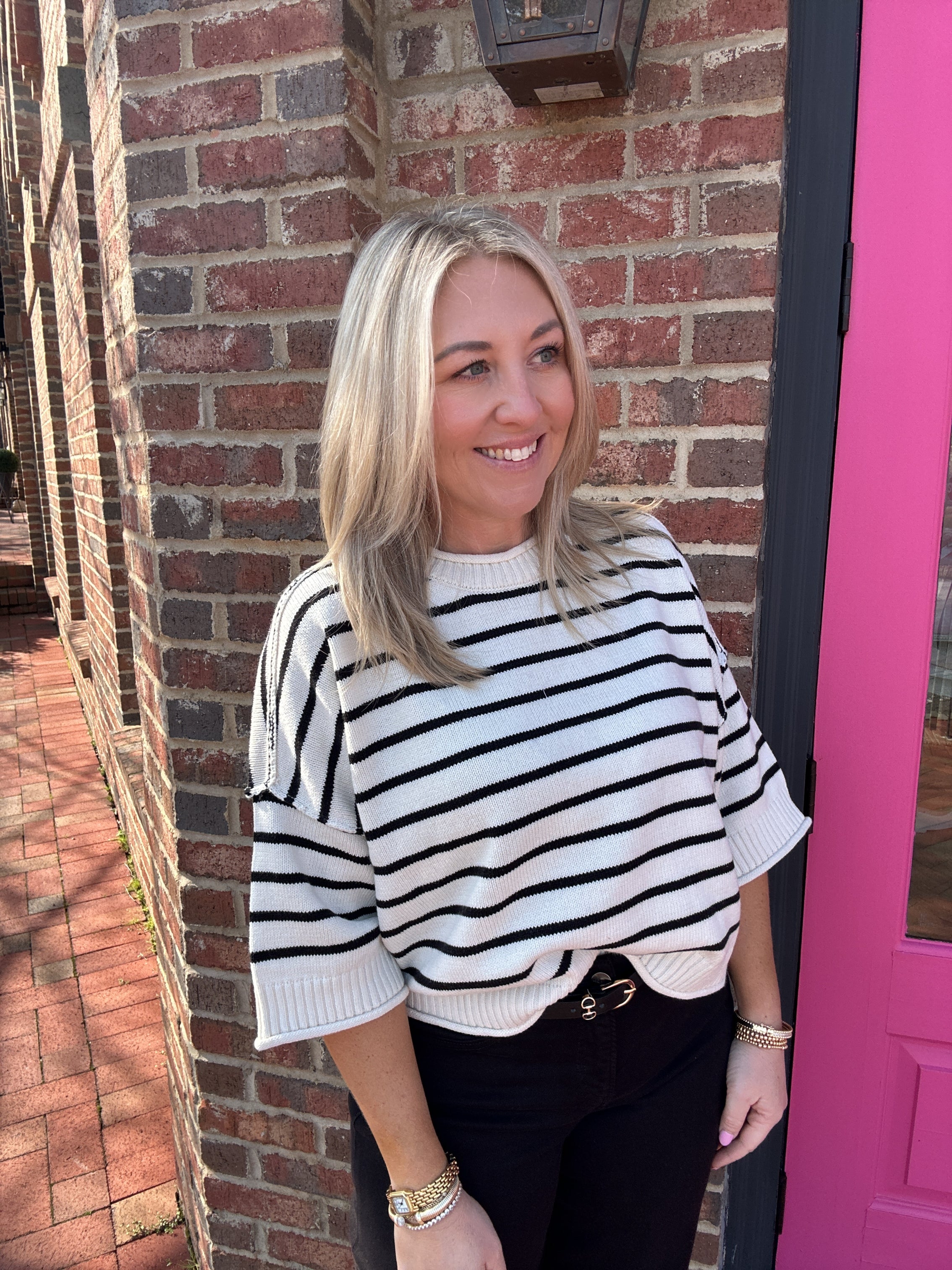 All Things Grow Striped Short Sleeve Sweater