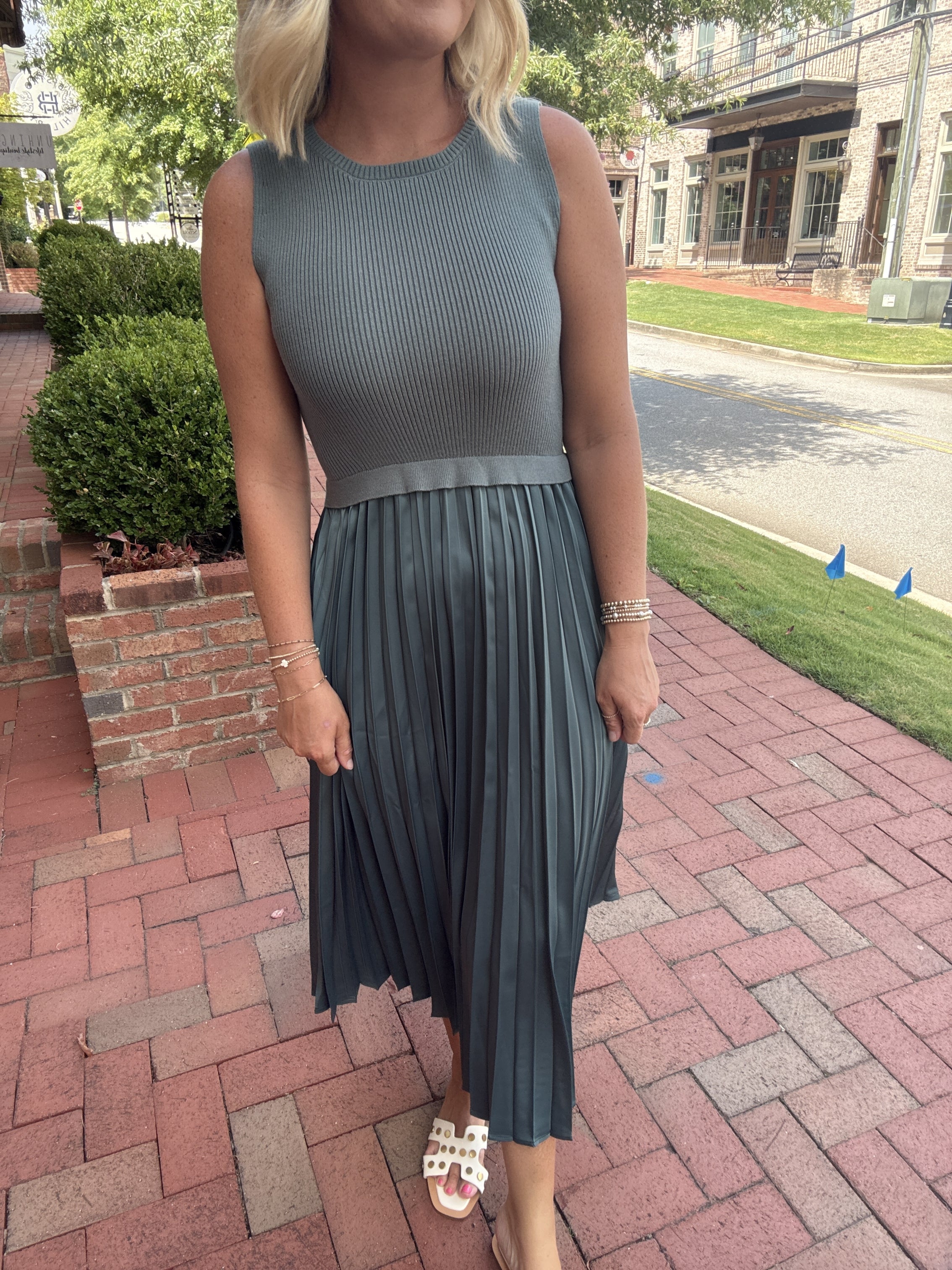 Hold You Tonight Knit Sleeveless Pleated Midi Dress