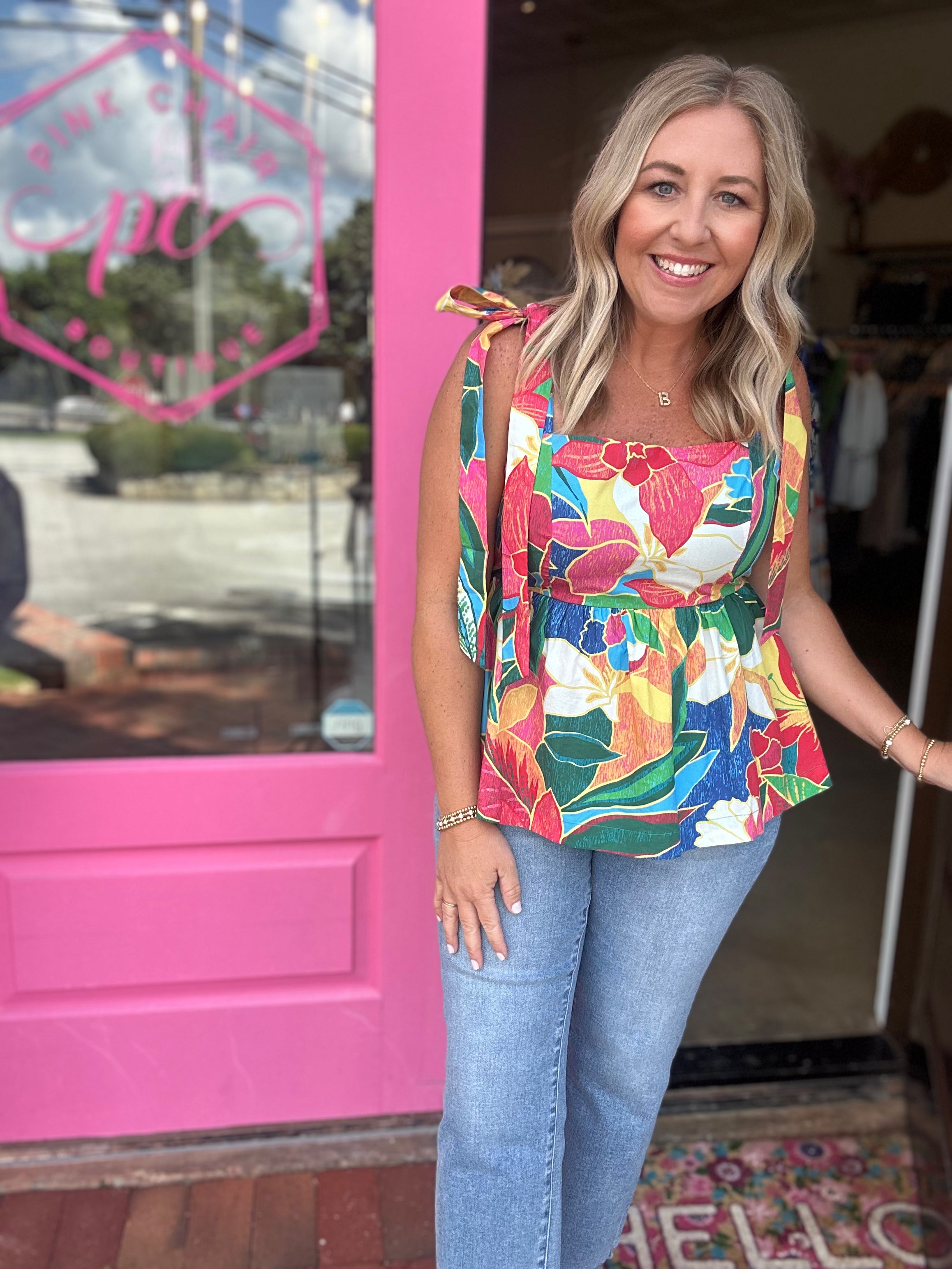 In My Dreams Multi Color Floral Tie Strap Top