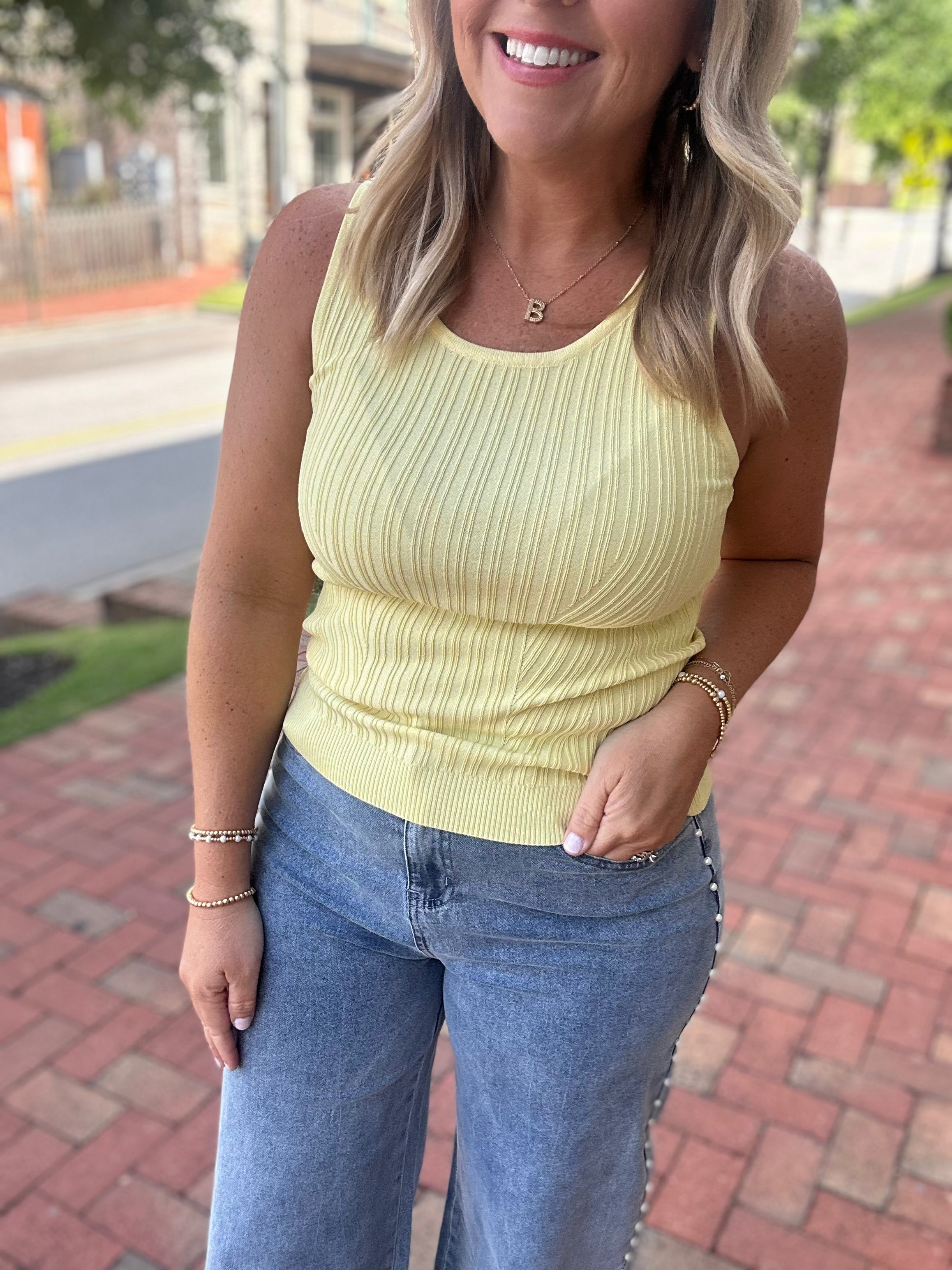 Together We Win Knit Tank Top in Yellow